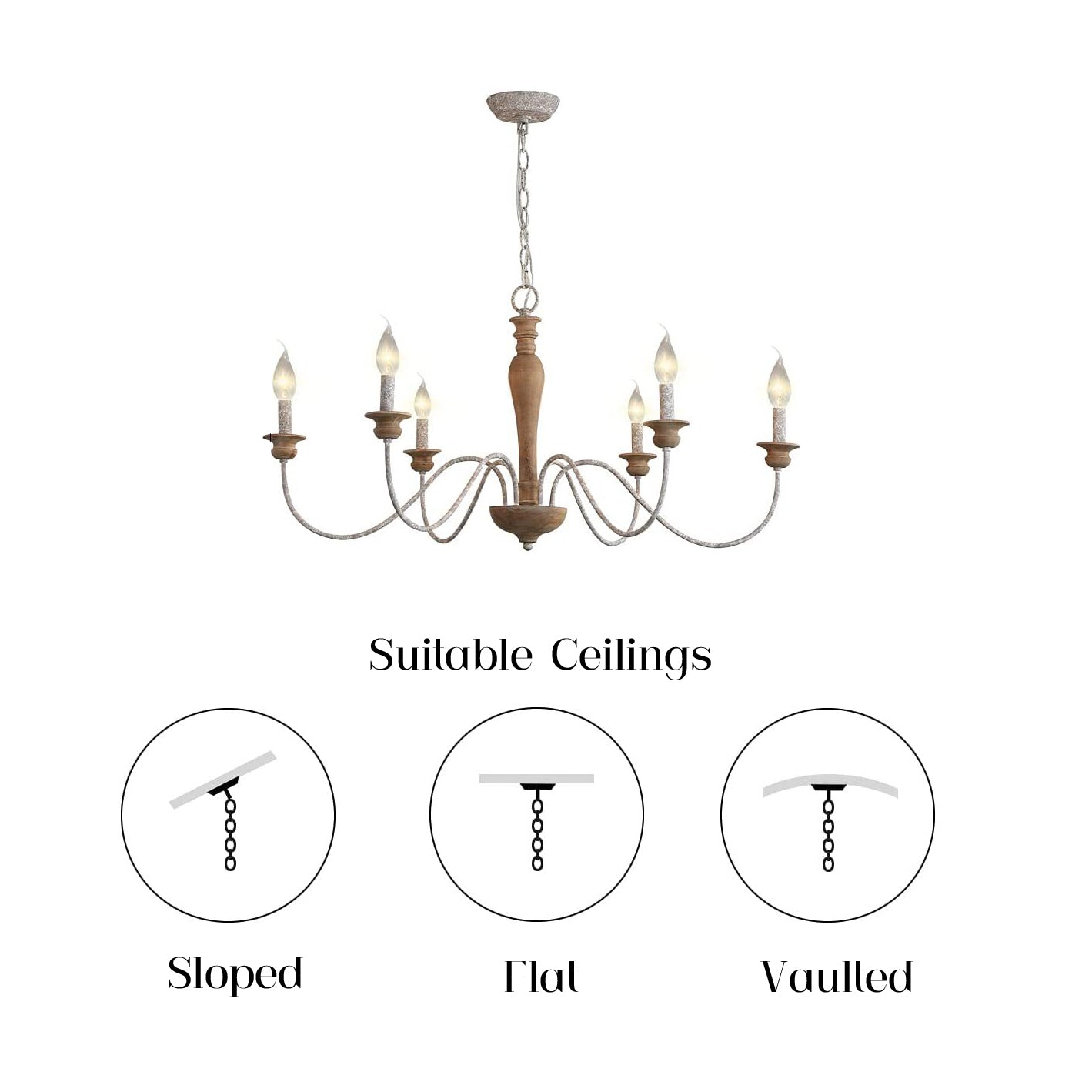 Illoros Vintage Industrial Candle Hand-carved Wood Chandelier - Lamp Copper