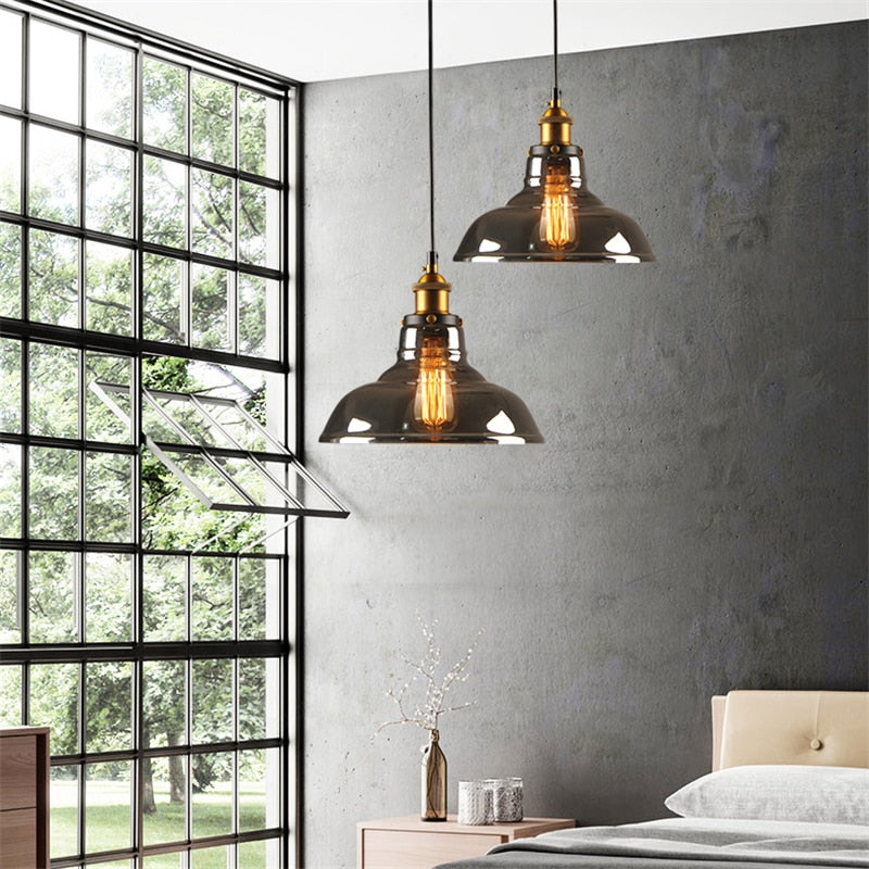 June suspension Industriel en Verre. Clair/Ambre/Gris Fumé - Neutralighting