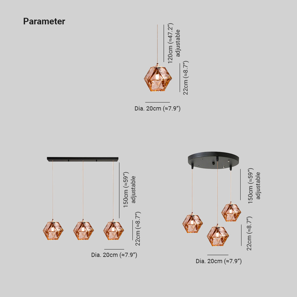 Valentina Polyèdre LED Suspension Métal Verre Cuisine Chambre à Coucher - Neutralighting