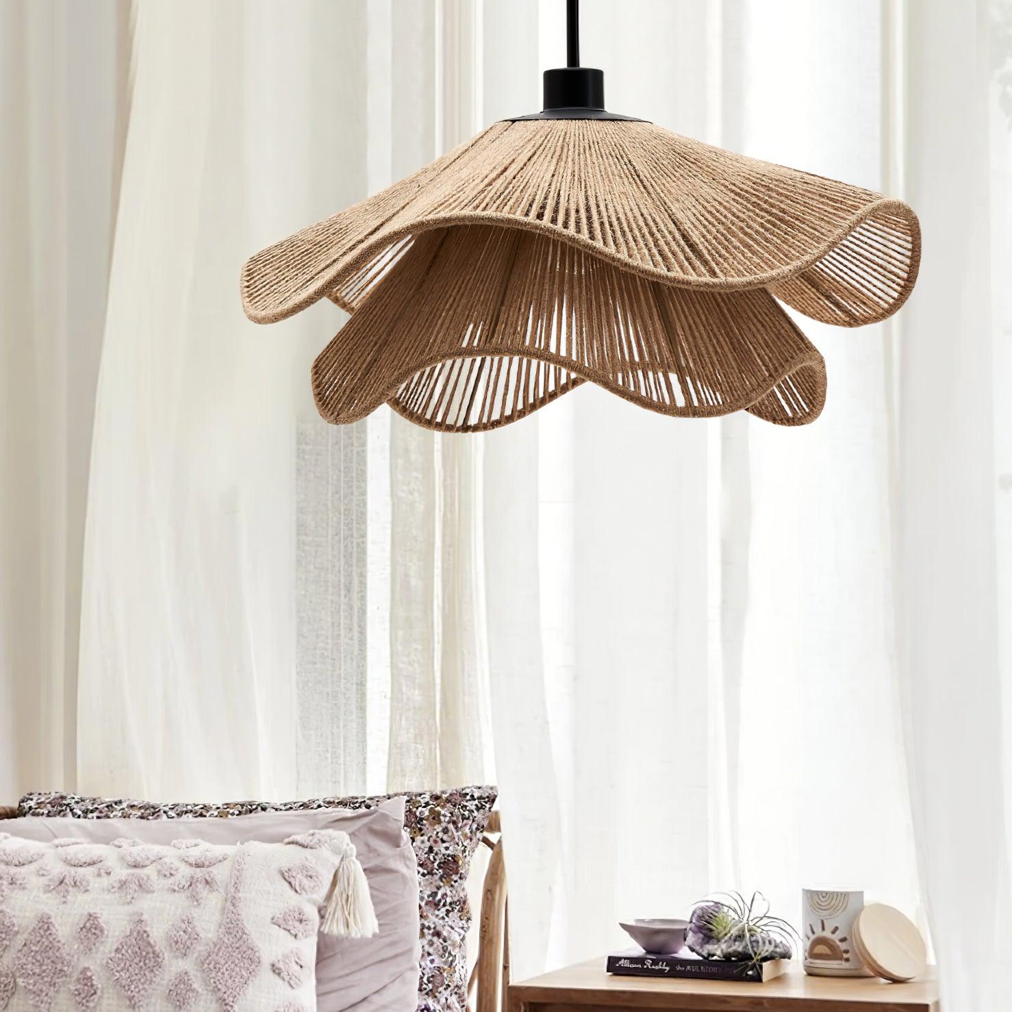 Straw Hat Pendant Lamp Woven Wave Organic - Letslighting
