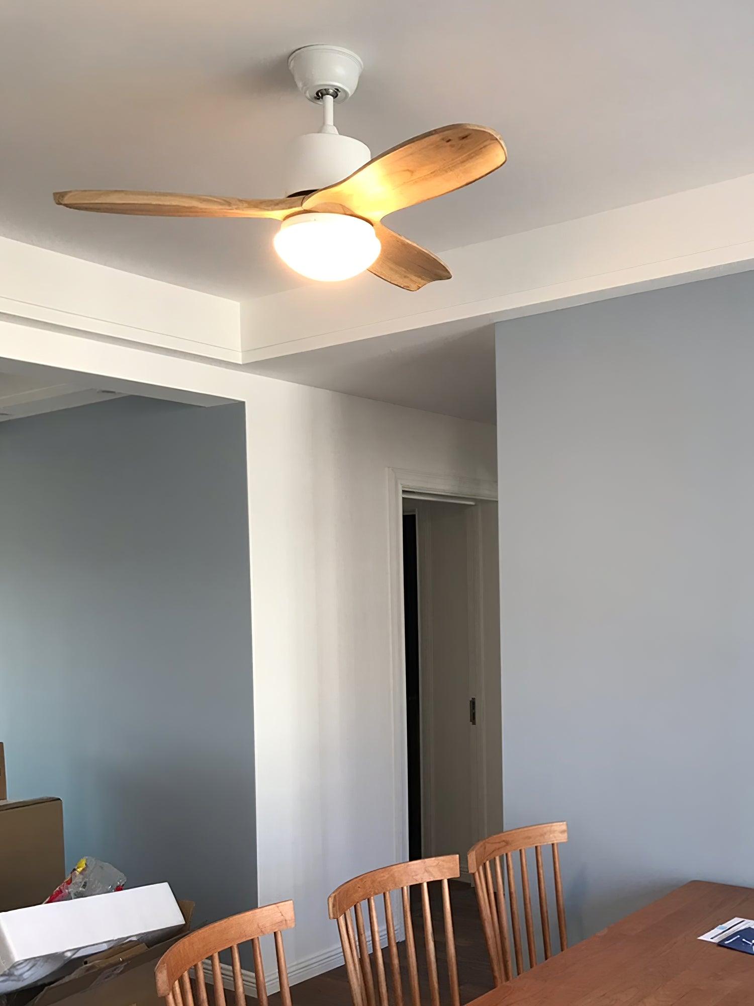 Gros plan sur le matériau en bois utilisé pour les pales du ventilateur.