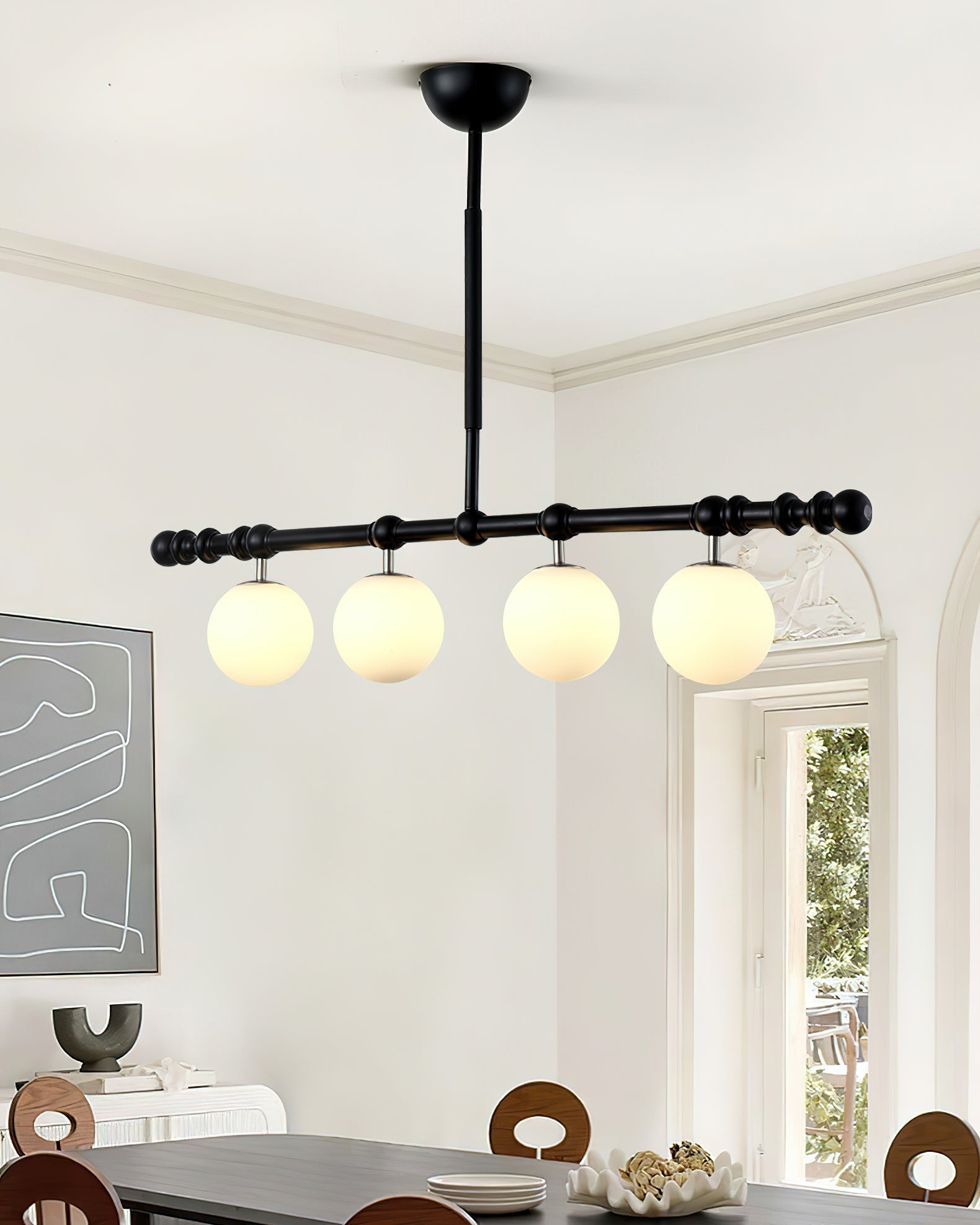 Hayes Chandelier Wood Linear Glass Globes - Letslighting