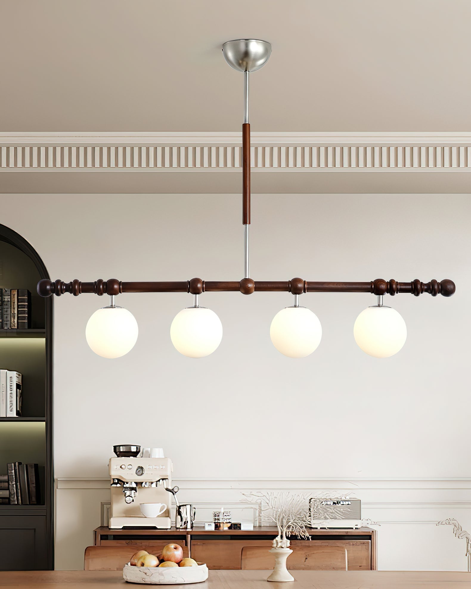 Hayes Chandelier Wood Linear Glass Globes - Letslighting