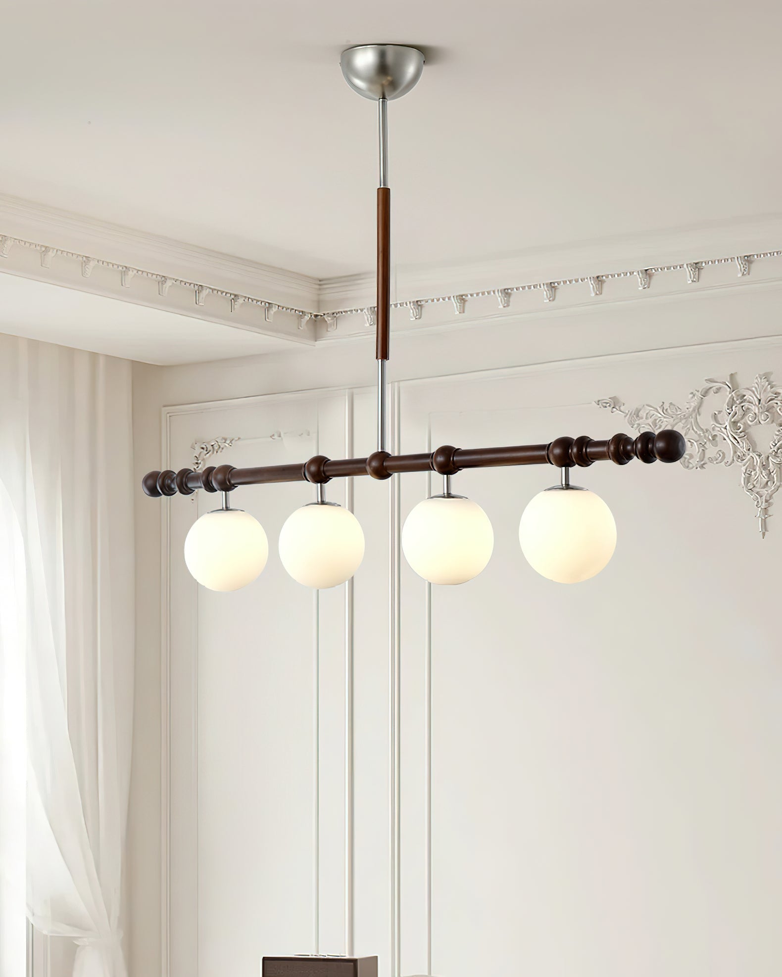 Hayes Chandelier Wood Linear Glass Globes - Letslighting