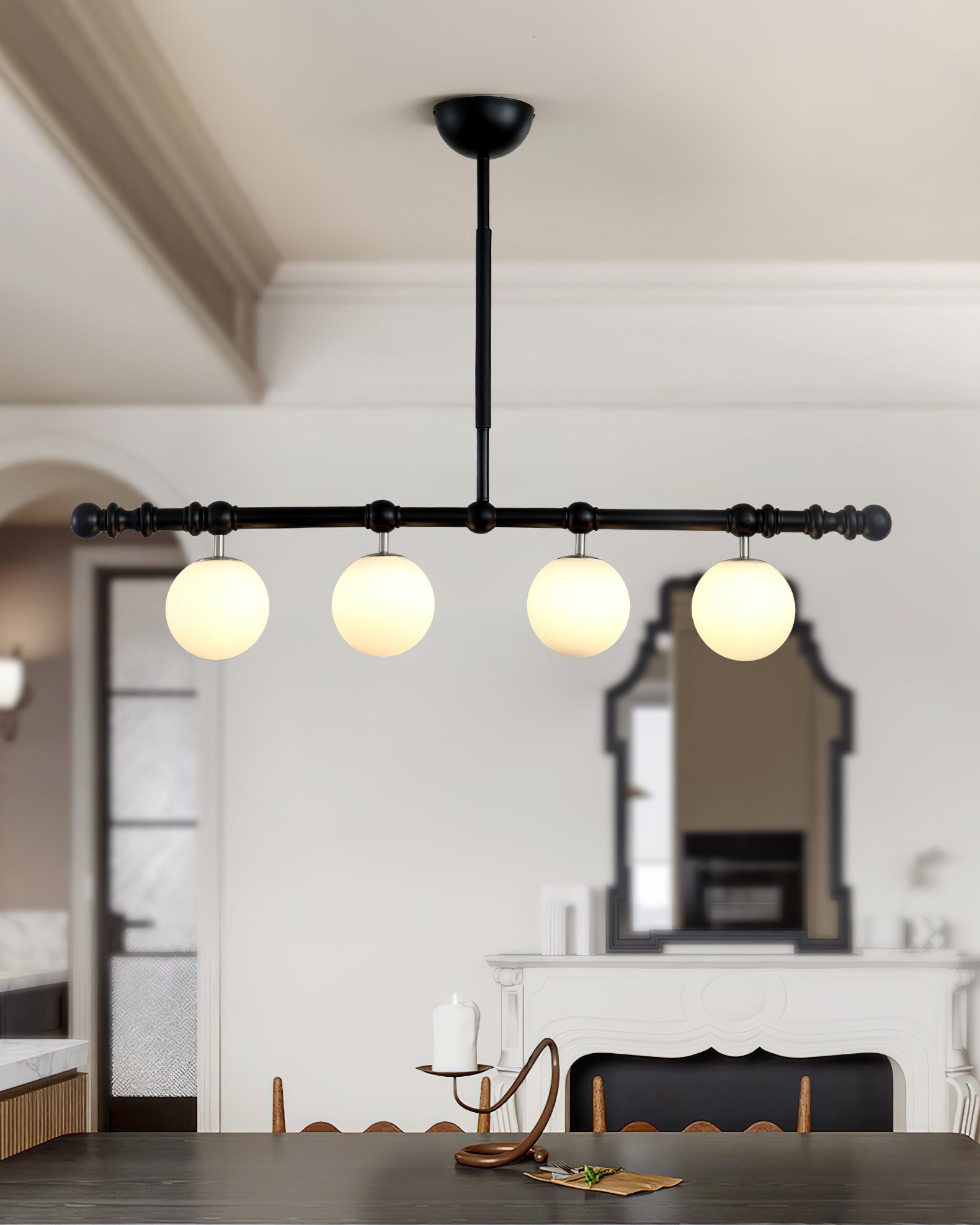 Hayes Chandelier Wood Linear Glass Globes - Letslighting