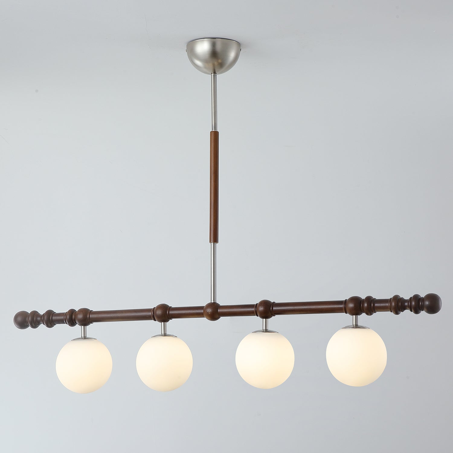 Hayes Chandelier Wood Linear Glass Globes - Letslighting