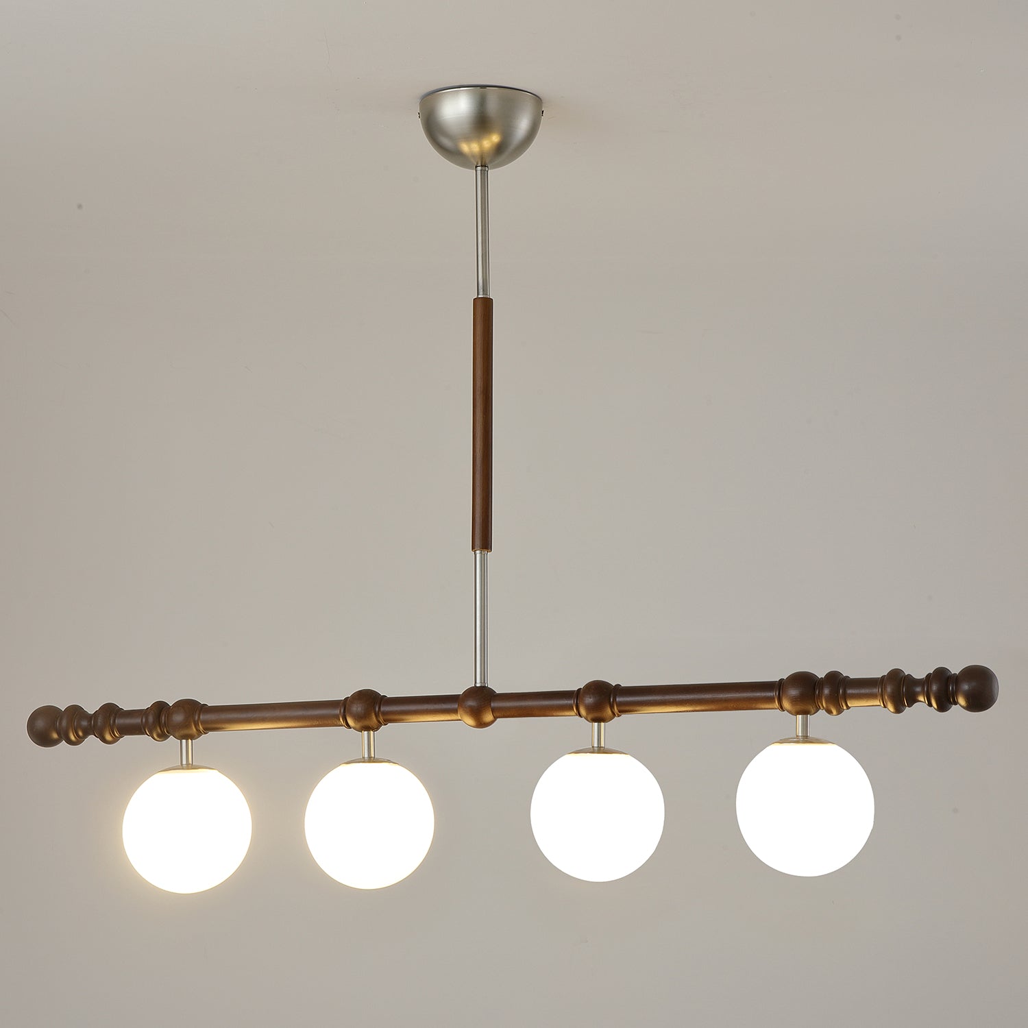 Hayes Chandelier Wood Linear Glass Globes - Letslighting