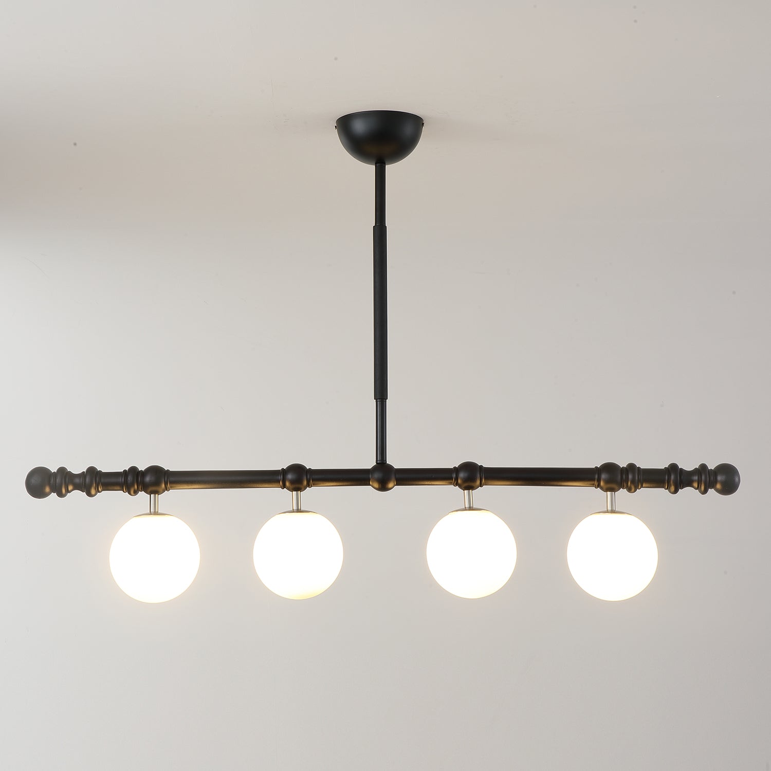Hayes Chandelier Wood Linear Glass Globes - Letslighting