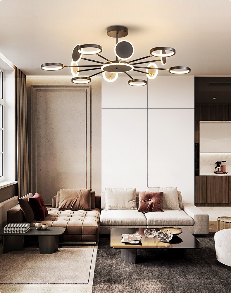 Moderne Suspension Multi Contemporaine, Metal/Acrylique, Noir Mat, Salon - Neutralighting