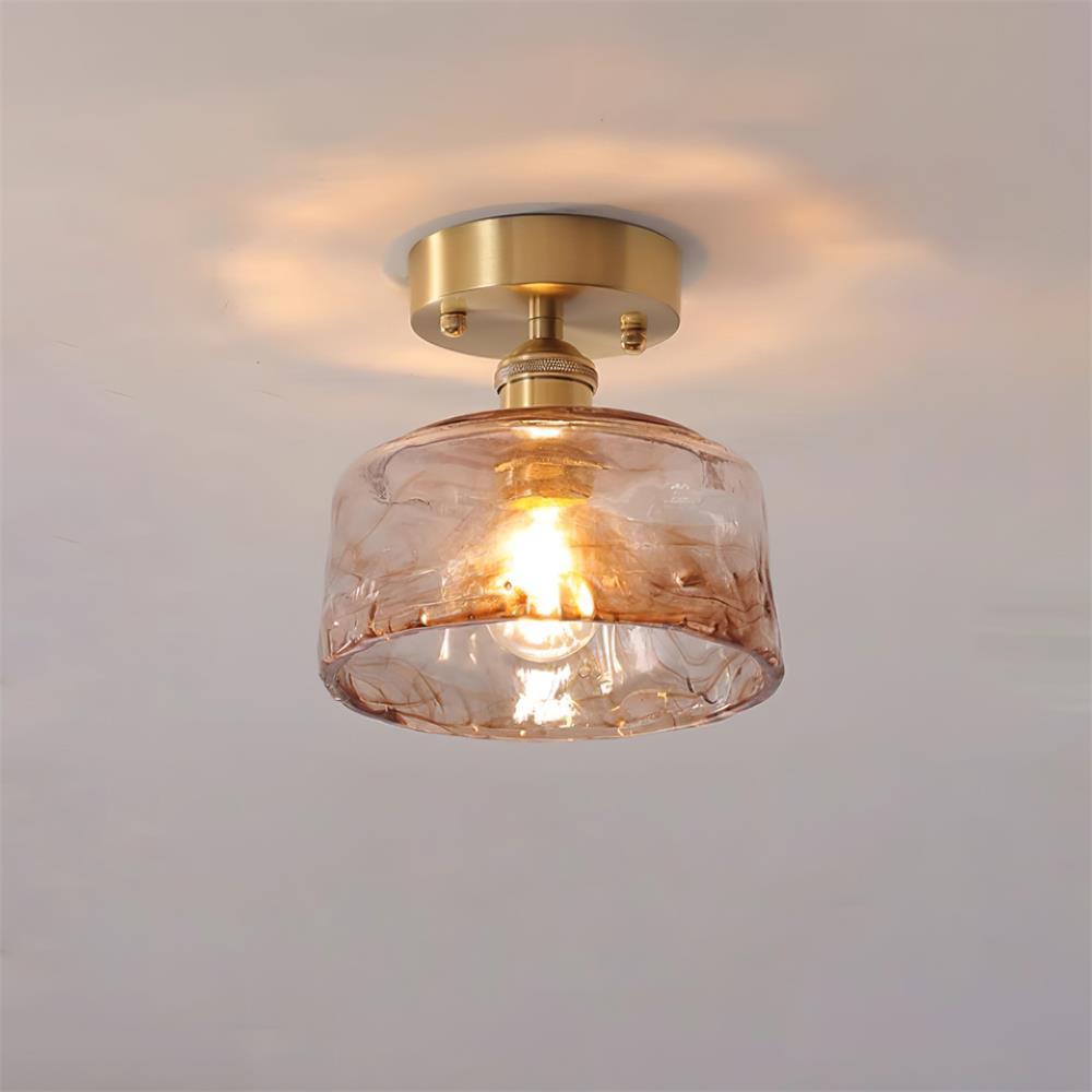 Lampe de Plafond Abat-jour en Verre Ambre Tourbillonné Laiton Industriel Vintage - Neutralighting