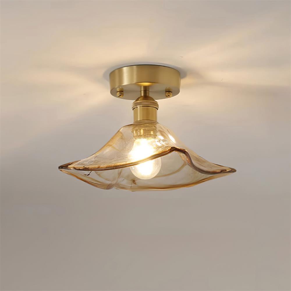 Lampe de Plafond Abat-jour en Verre Ambre Tourbillonné Laiton Industriel Vintage - Neutralighting