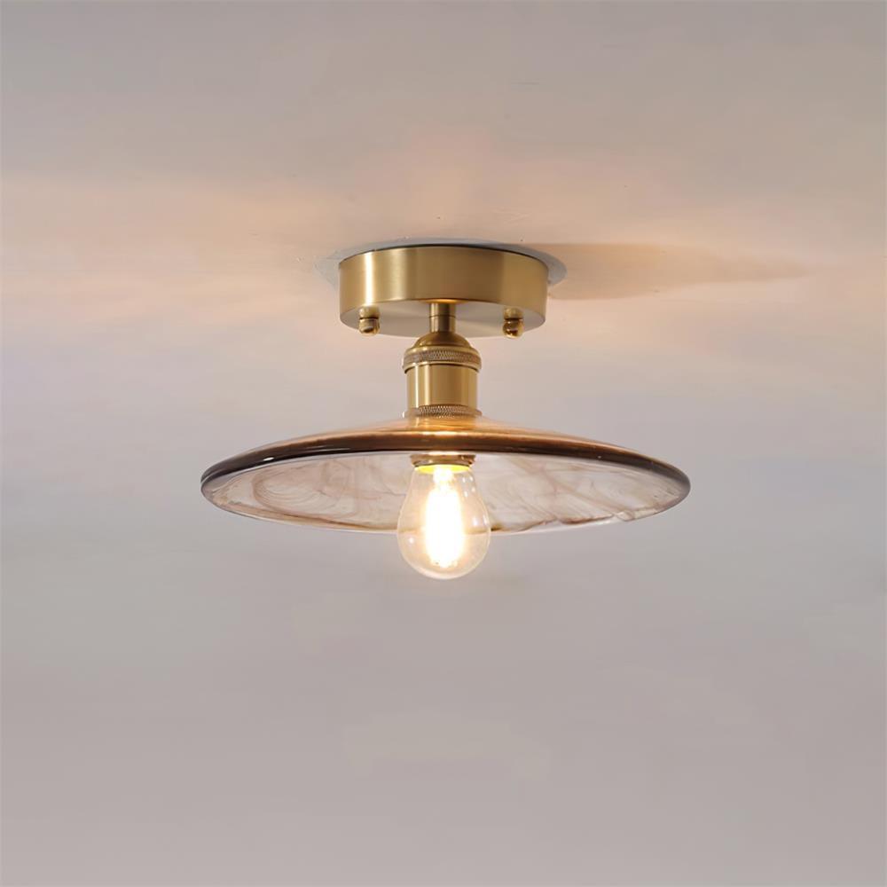 Lampe de Plafond Abat-jour en Verre Ambre Tourbillonné Laiton Industriel Vintage - Neutralighting