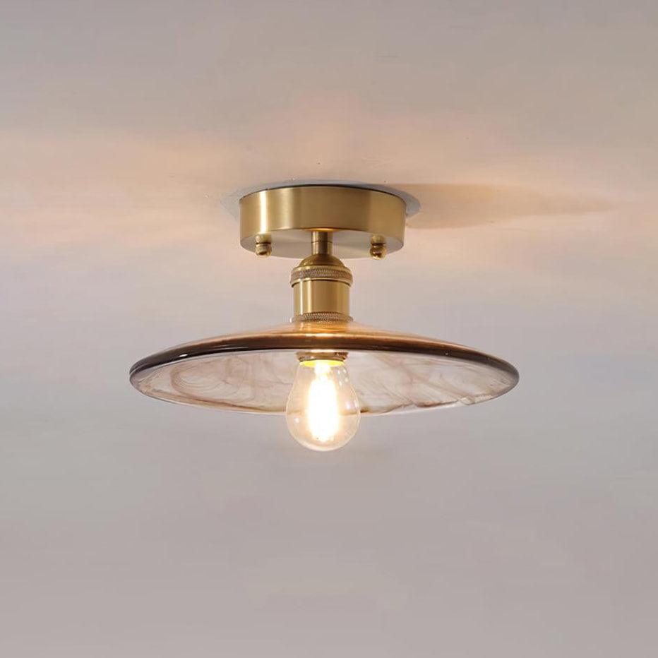 Lampe de Plafond Abat-jour en Verre Ambre Tourbillonné Laiton Industriel Vintage - Neutralighting