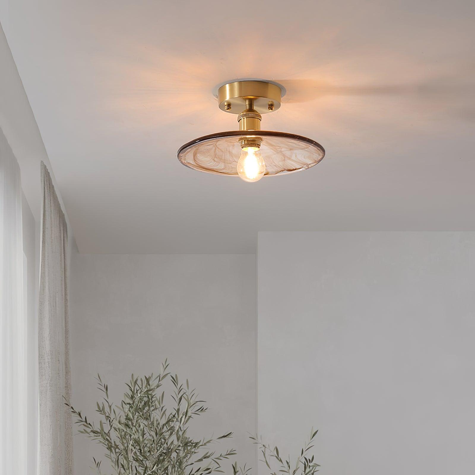 Lampe de Plafond Abat-jour en Verre Ambre Tourbillonné Laiton Industriel Vintage - Neutralighting