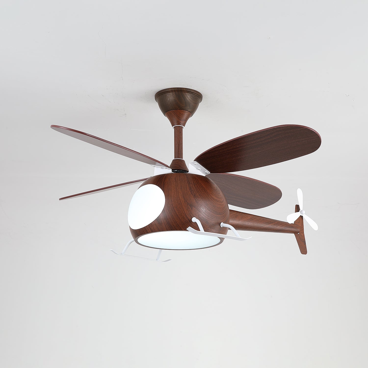 Ventilateur de plafond et luminaire Aviara Bois Moderne pour chambre d'enfant, photo d'ambiance dans un salon