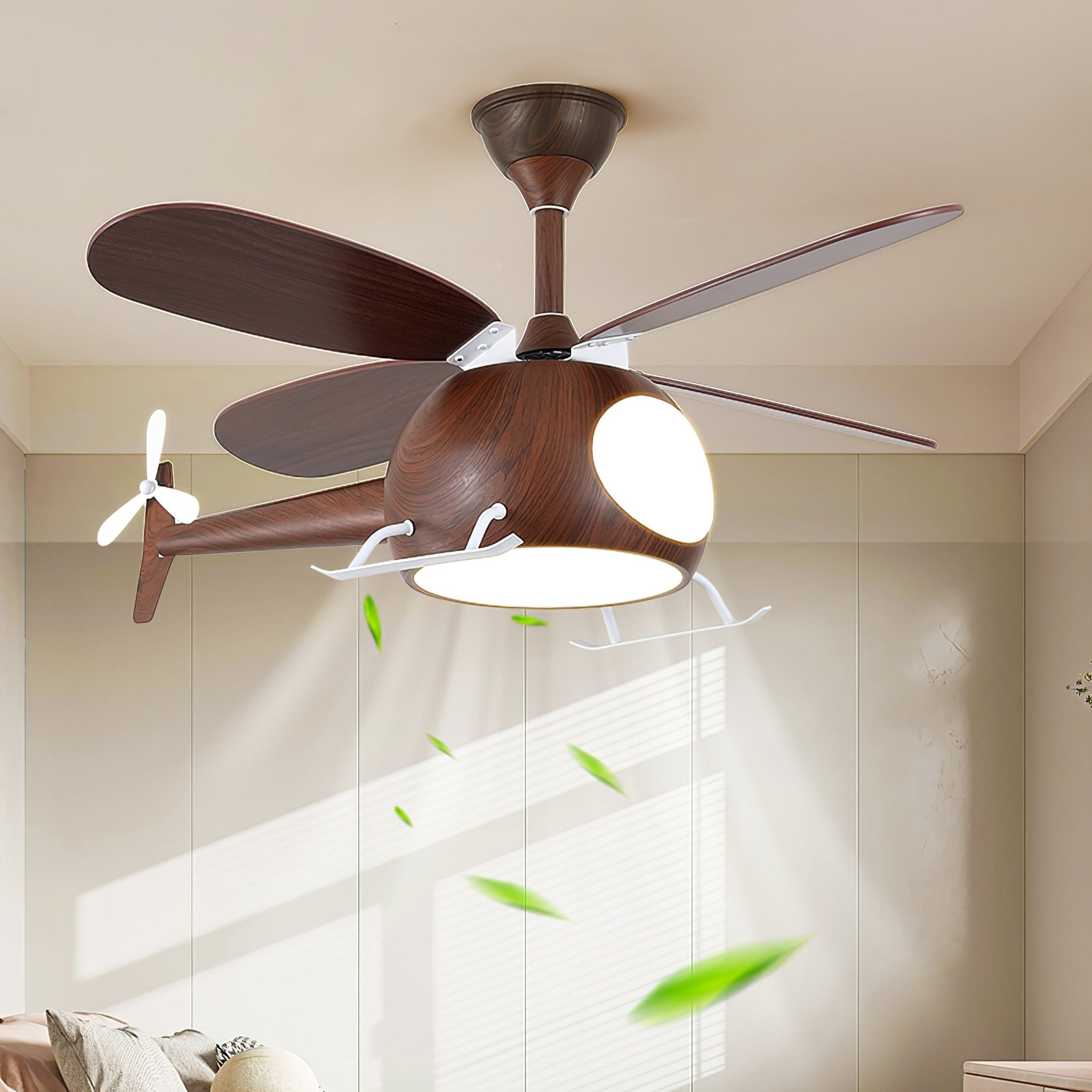 Ventilateur de plafond et luminaire Aviara Bois Moderne pour chambre d'enfant, dans un décor de chambre d'enfant moderne