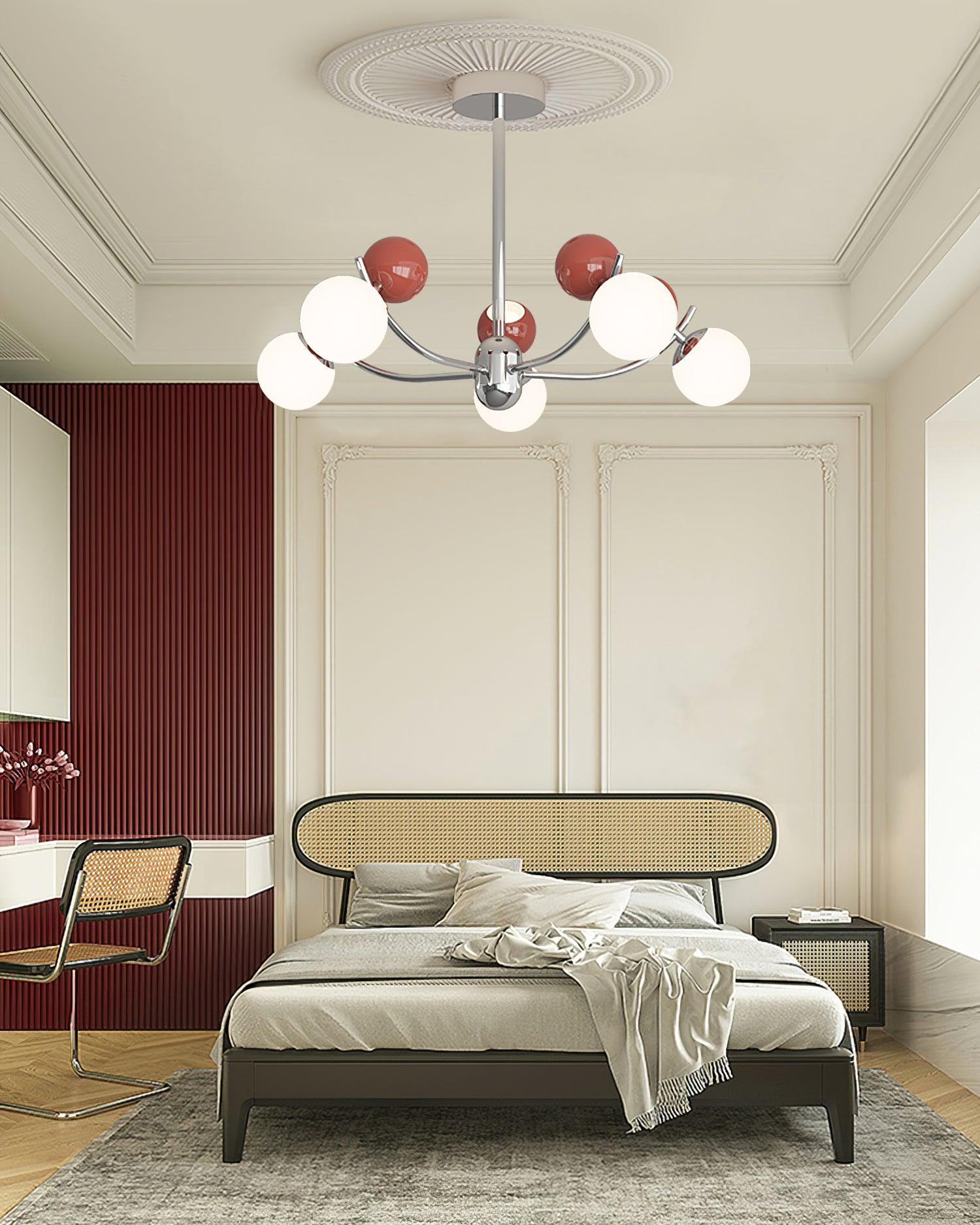 Helio Lustre Chrome Disposition d'Orbes Rouges - Neutralighting