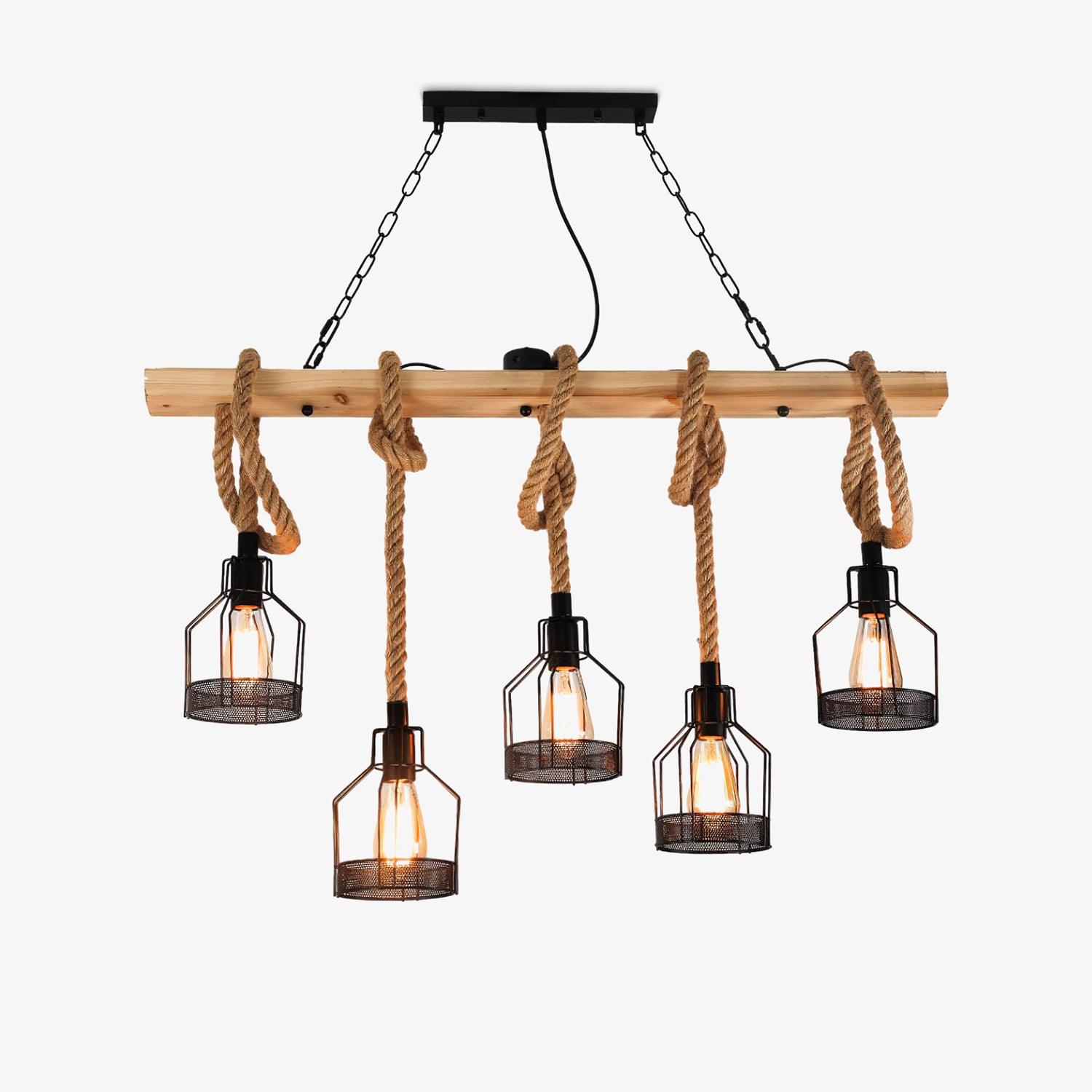Quoro Lustre Industriel en Corde de Chanvre Style Grenade