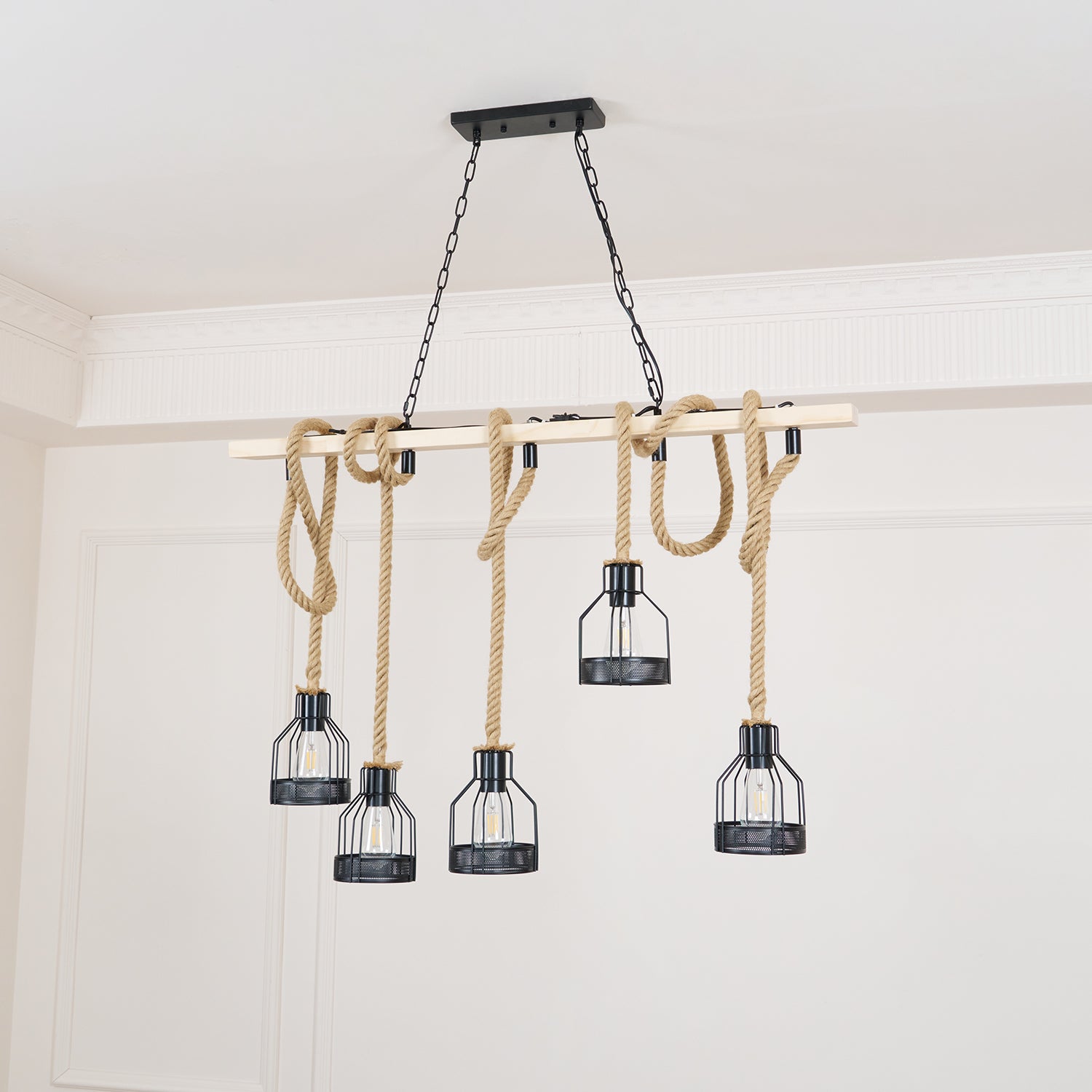 Quoro Lustre Industriel en Corde de Chanvre Style Grenade