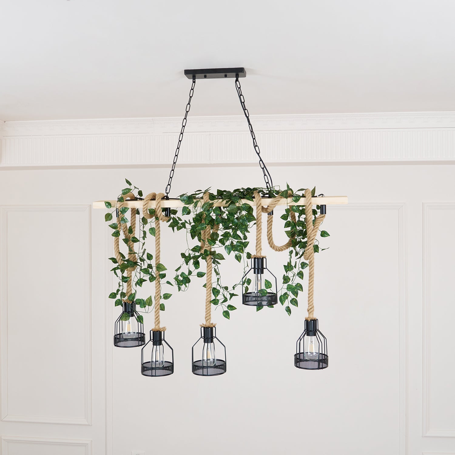 Quoro Lustre Industriel en Corde de Chanvre Style Grenade