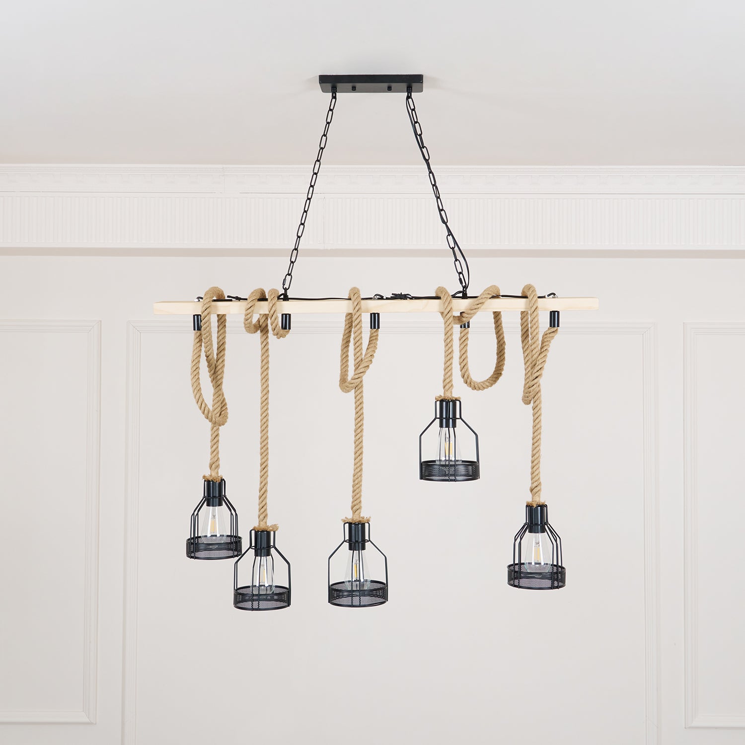 Quoro Lustre Industriel en Corde de Chanvre Style Grenade