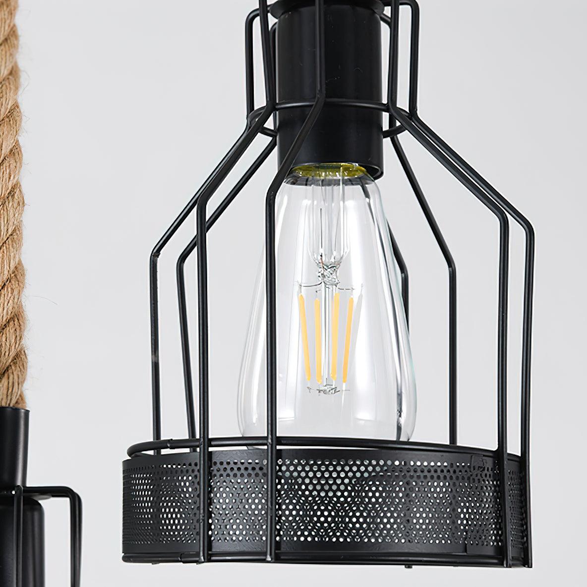 Quoro Lustre Industriel en Corde de Chanvre Style Grenade