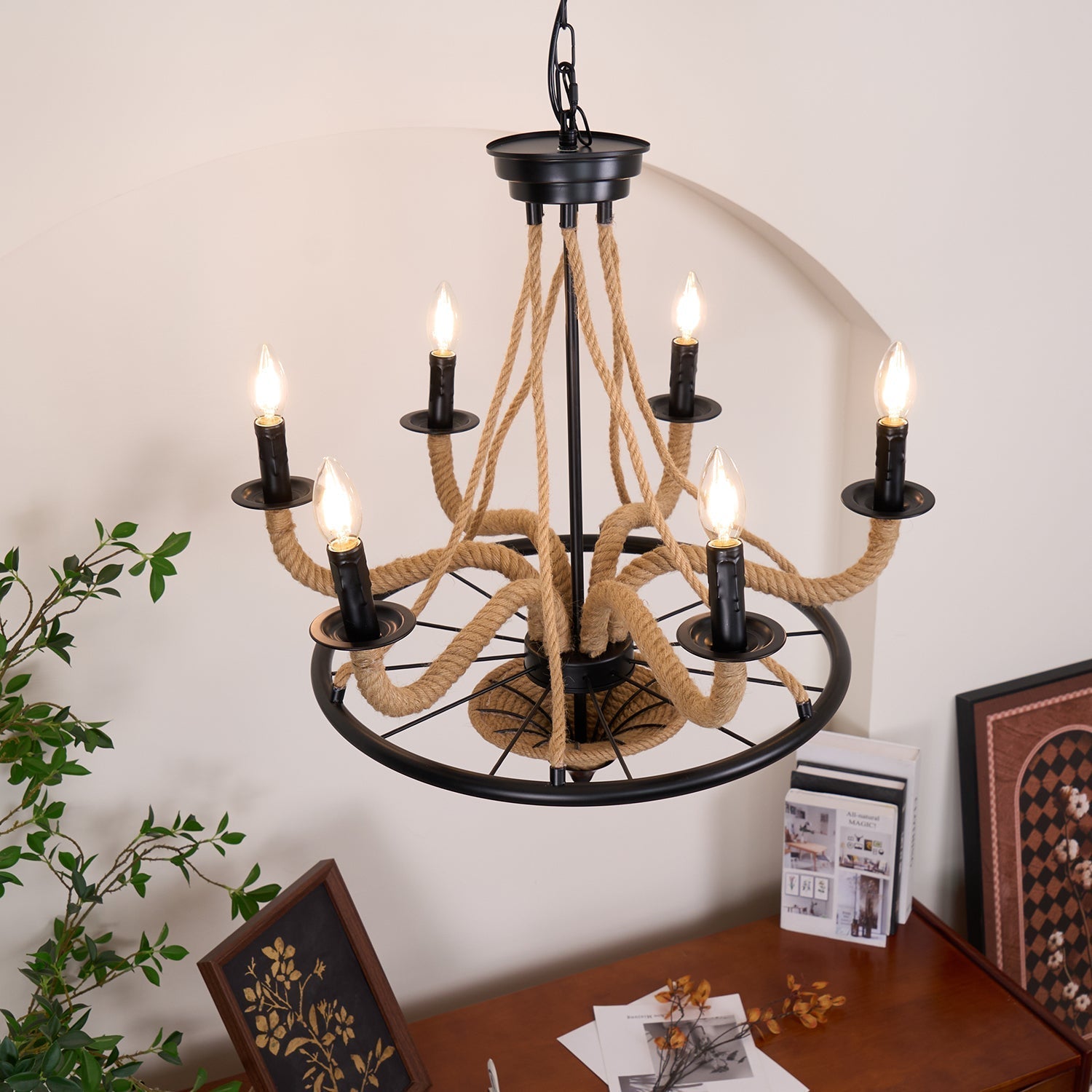 Lustra Chandelier Grande Roue en Corde de Chanvre - Neutralighting
