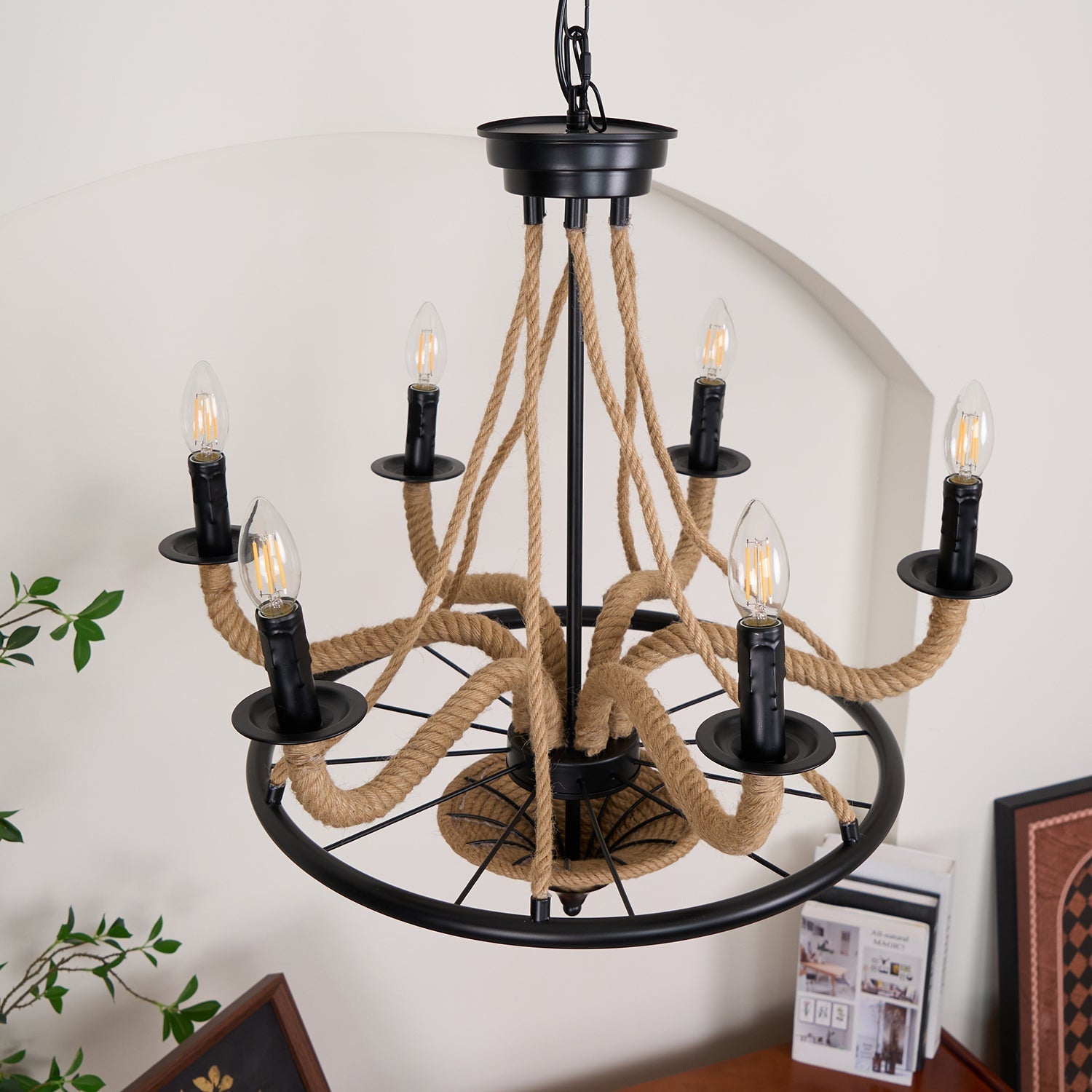 Lustra Chandelier Grande Roue en Corde de Chanvre - Neutralighting