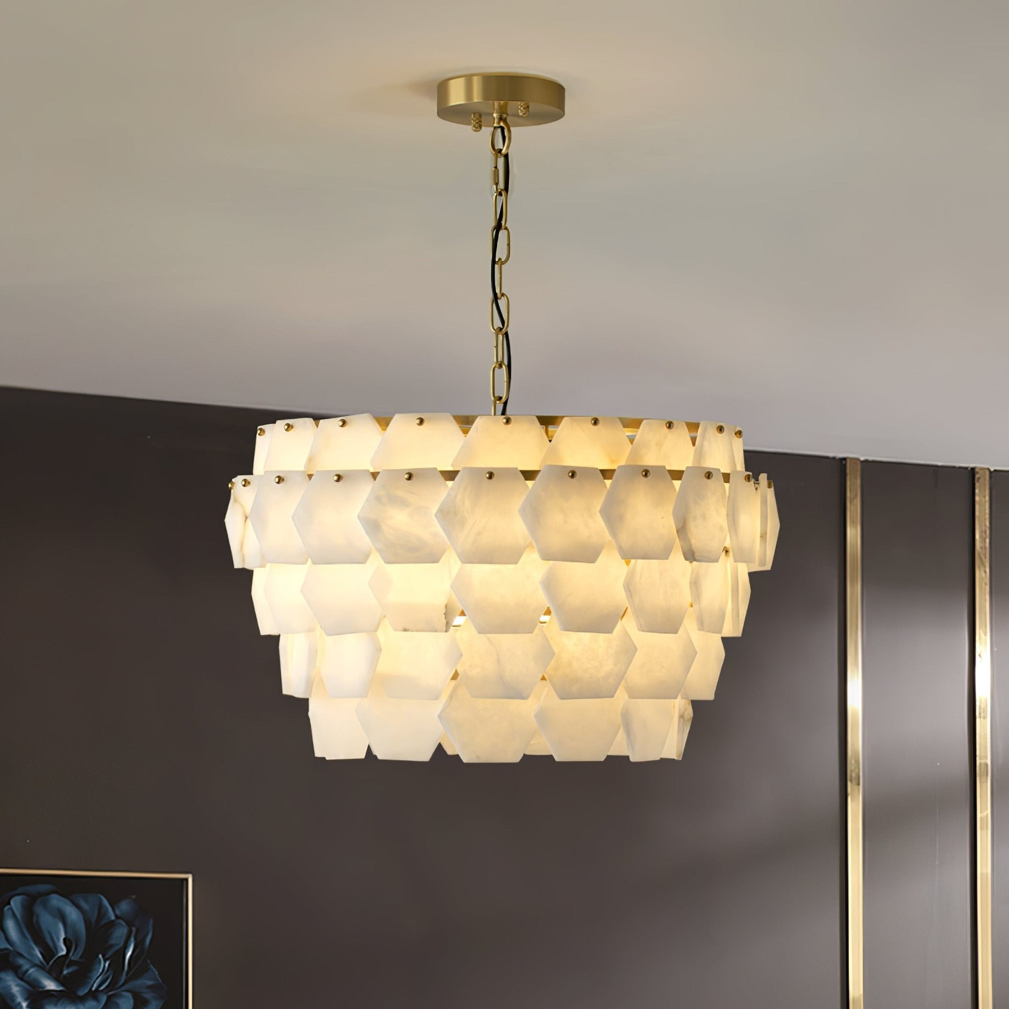 Evenaris Chandelier en Albâtre en Forme de Nid d'Abeille - Neutralighting