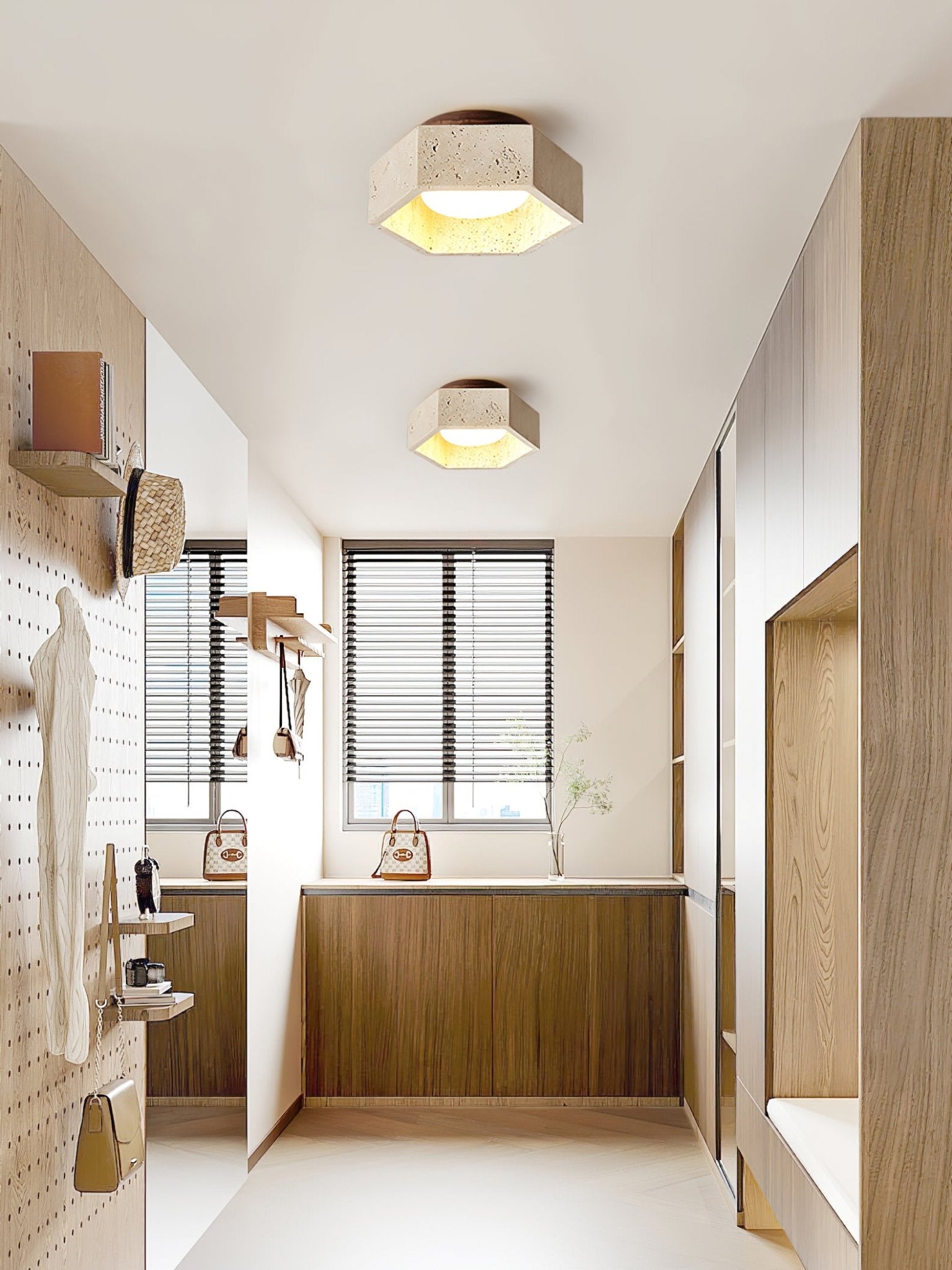 Hexara Lumière de Plafond Hexagonale en Travertin - Neutralighting
