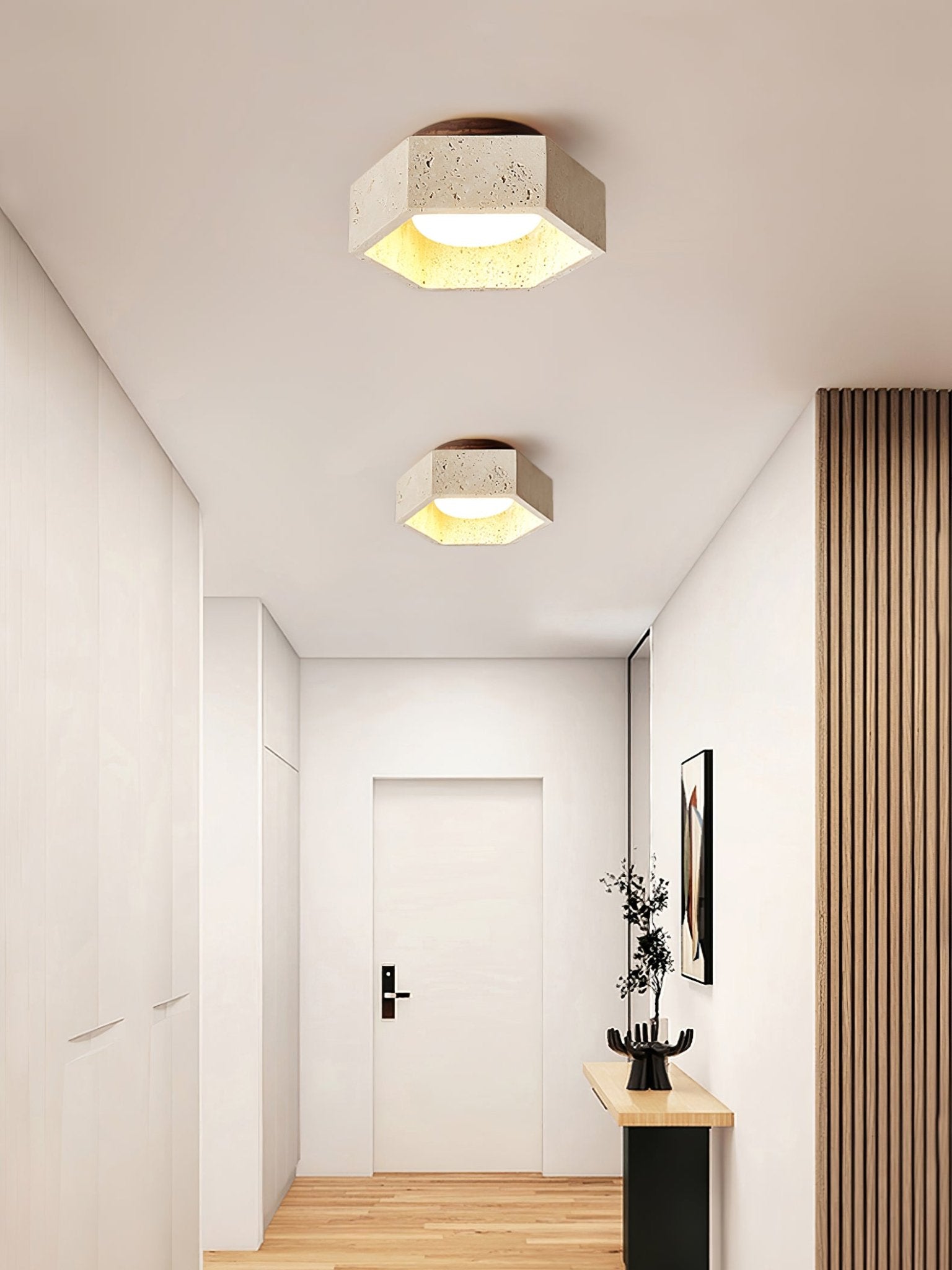 Hexara Lumière de Plafond Hexagonale en Travertin - Neutralighting