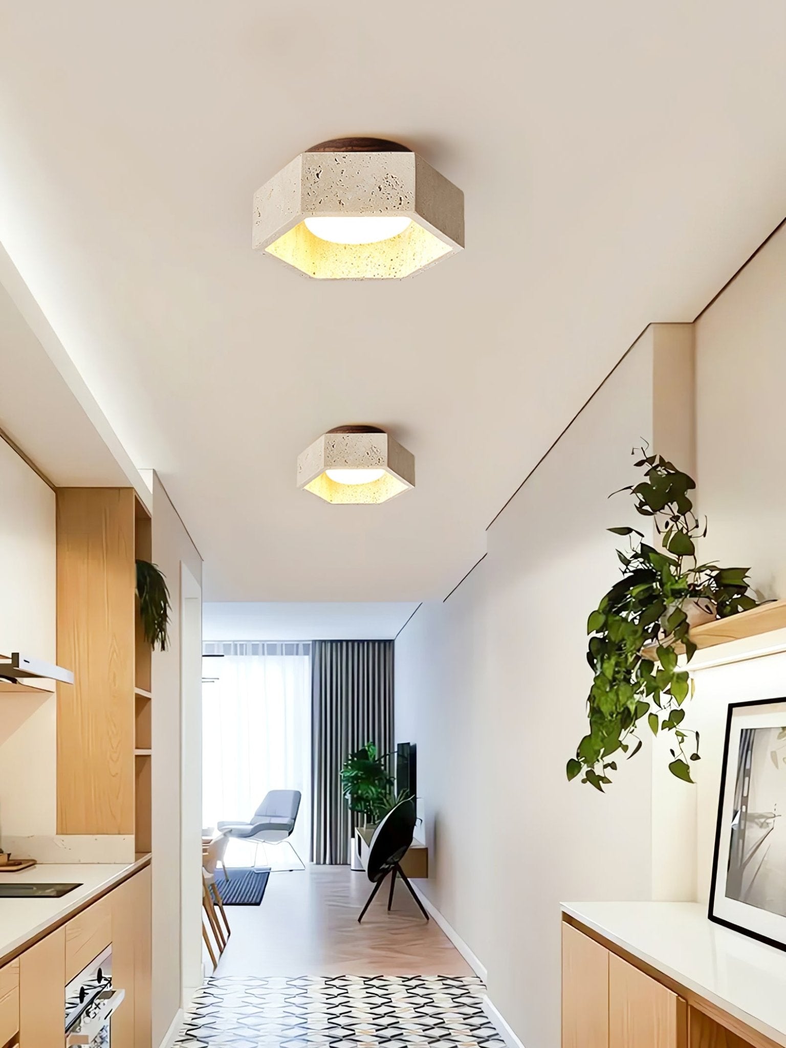 Hexara Lumière de Plafond Hexagonale en Travertin - Neutralighting