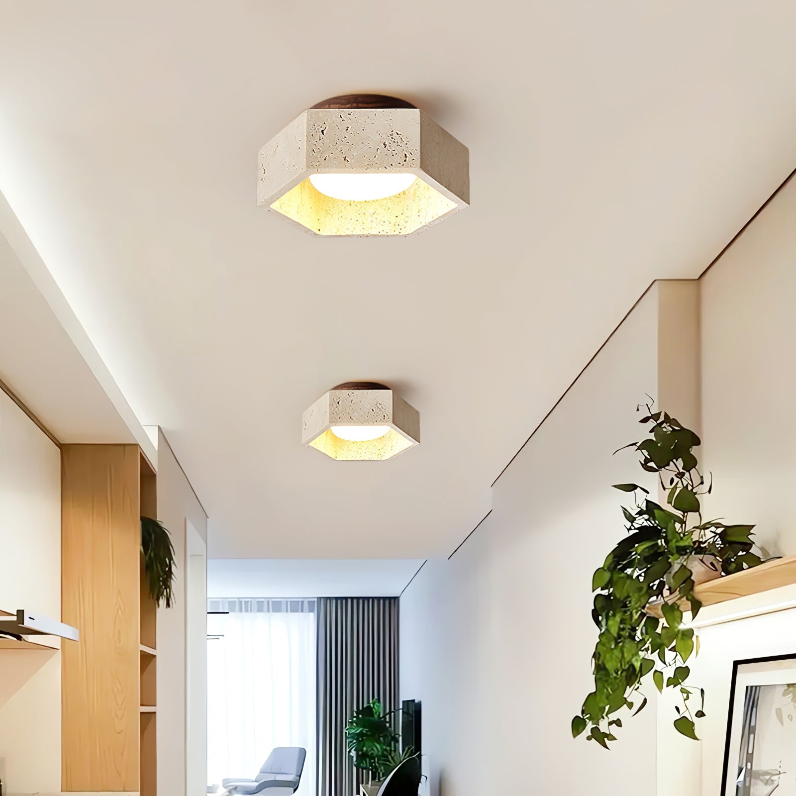 Hexara Lumière de Plafond Hexagonale en Travertin - Neutralighting