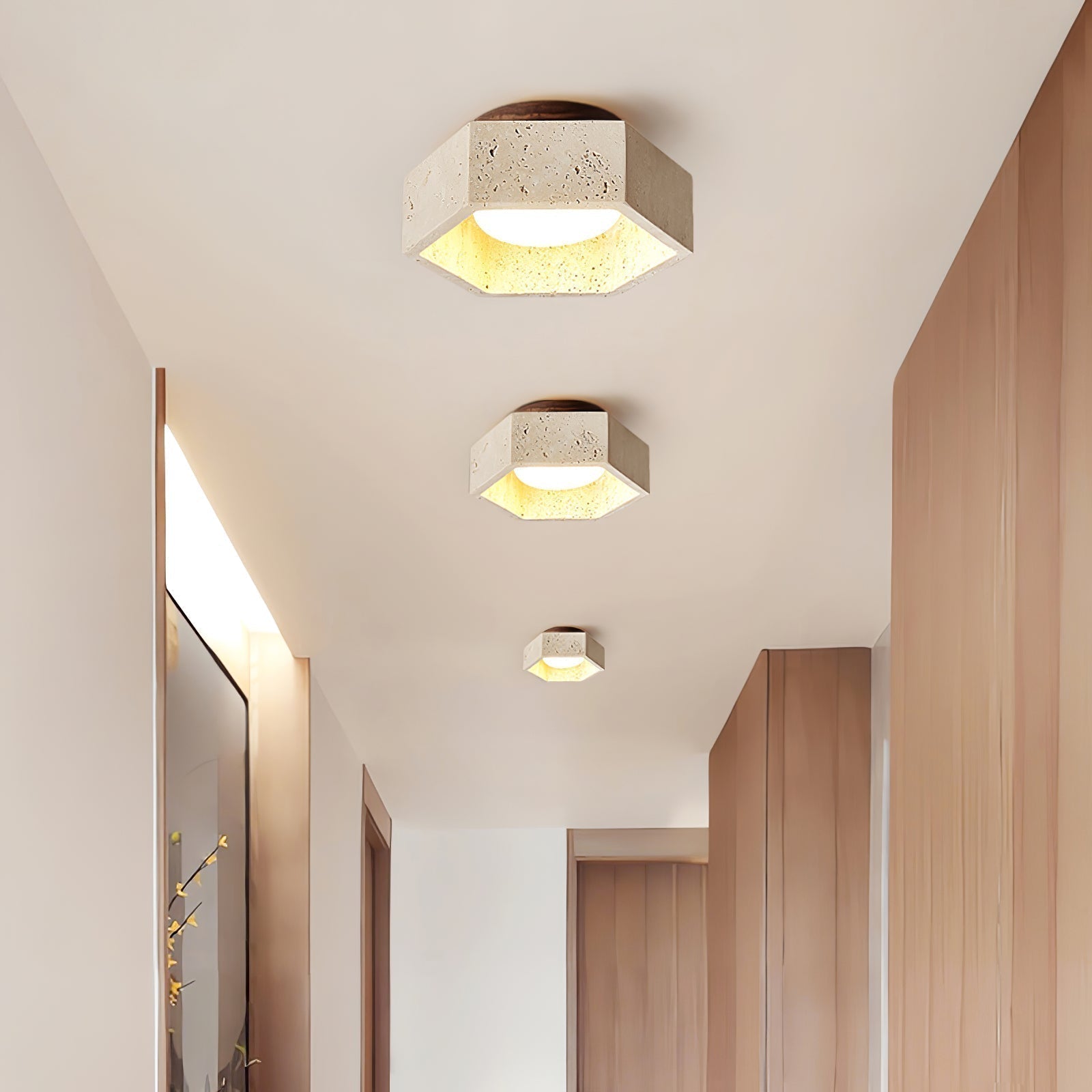 Hexara Lumière de Plafond Hexagonale en Travertin - Neutralighting
