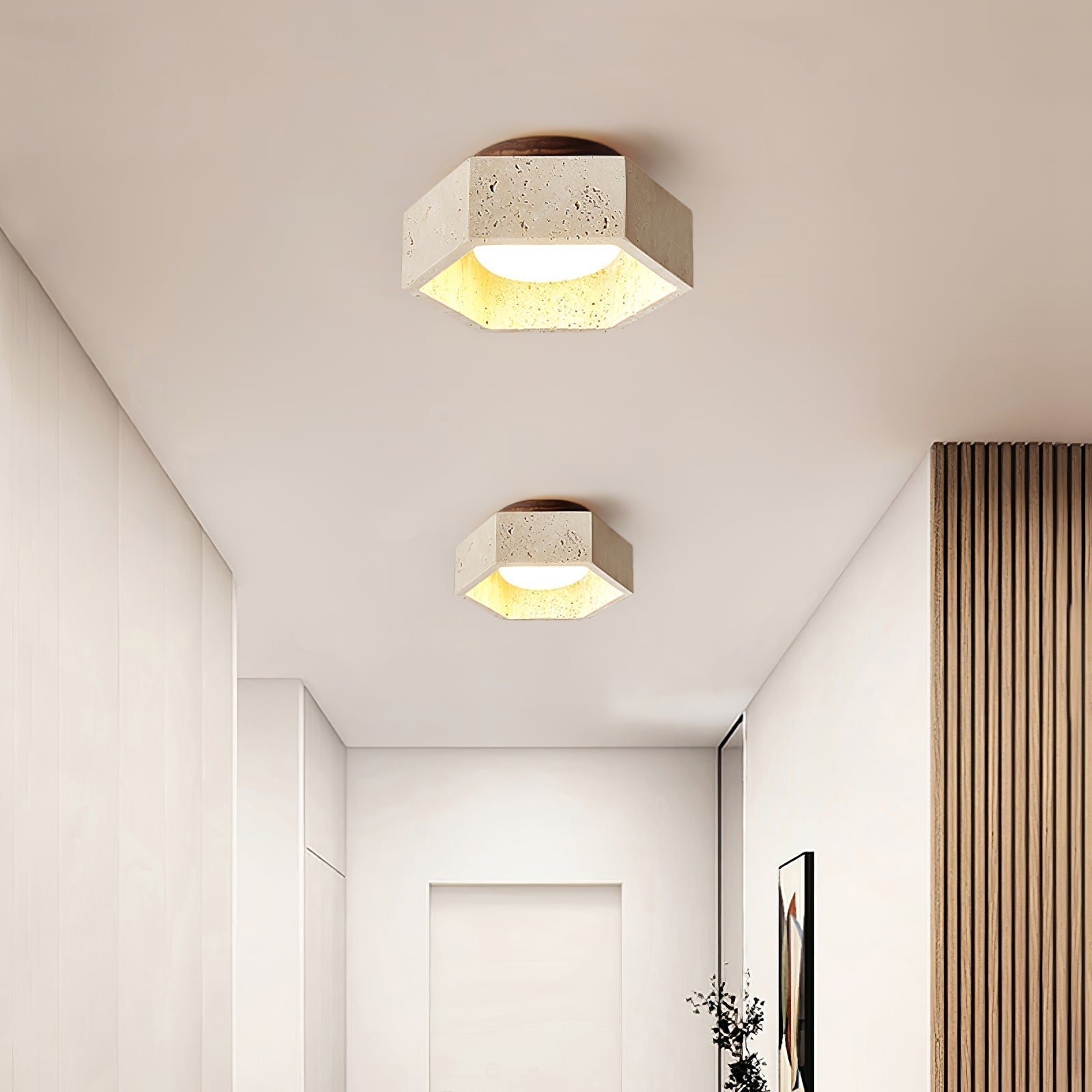 Hexara Lumière de Plafond Hexagonale en Travertin - Neutralighting