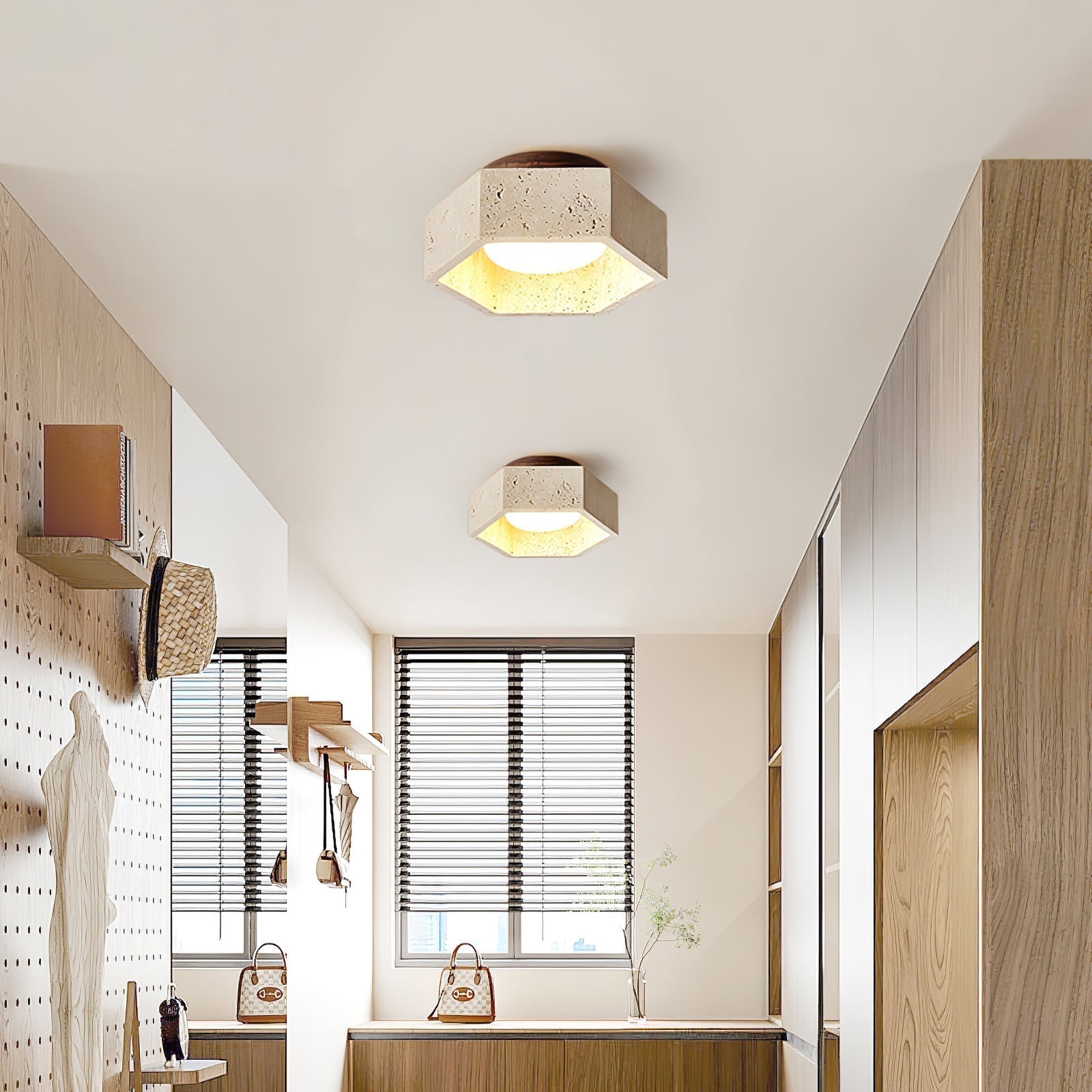 Hexara Lumière de Plafond Hexagonale en Travertin - Neutralighting