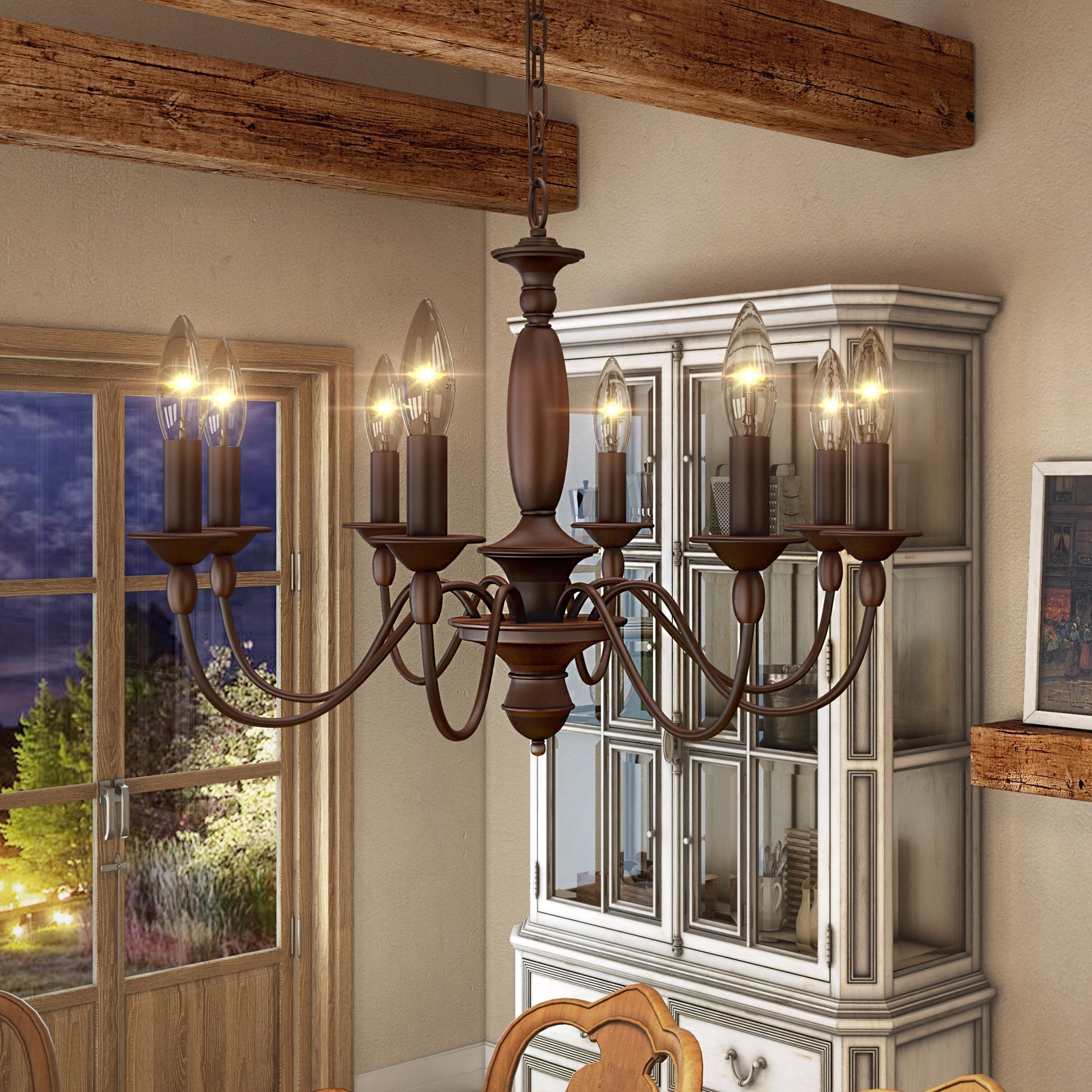 Cutheus Vintage Industrial Wooden Metal Chandelier - Lamp Copper