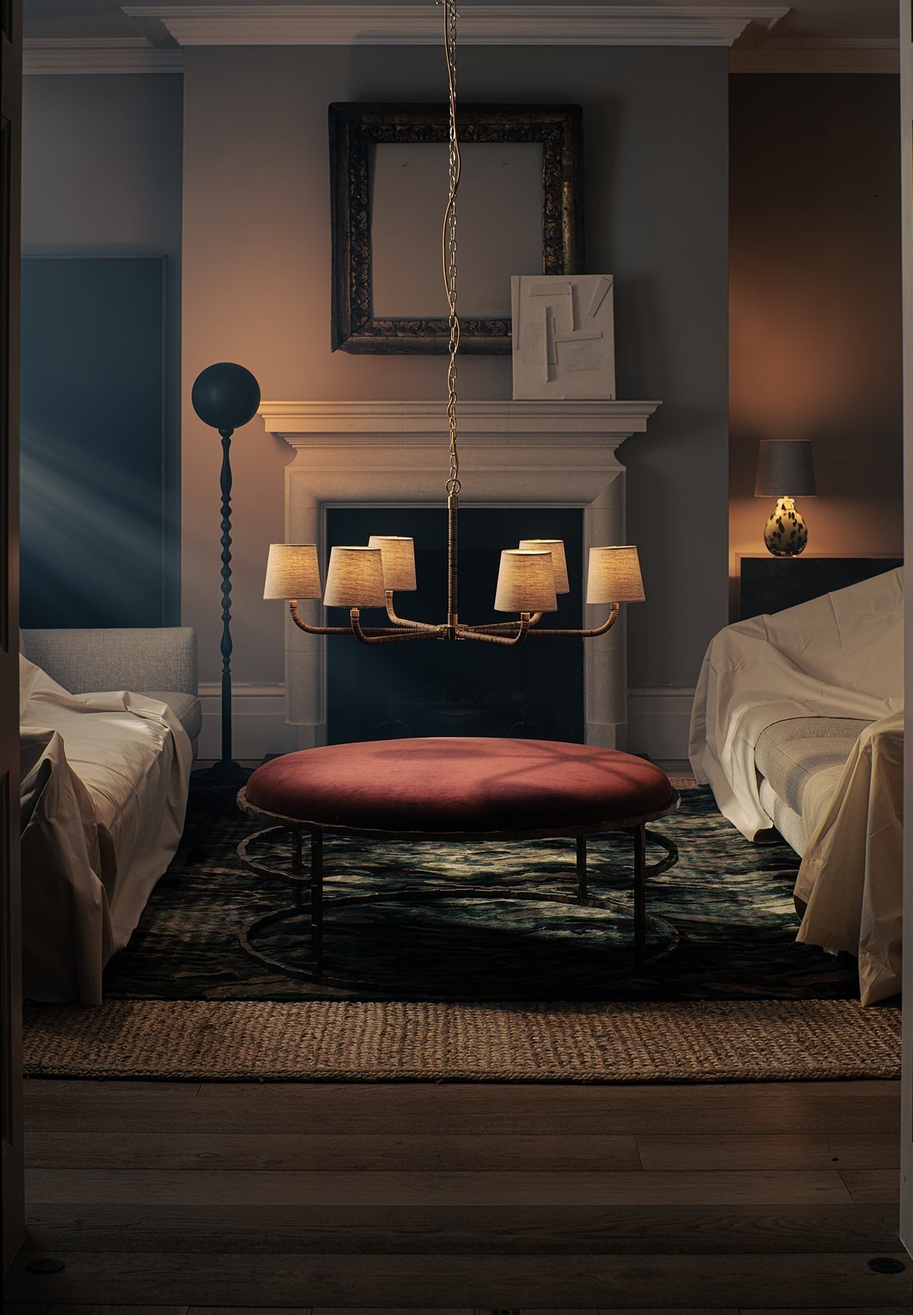 Holden Avdoria Lustre en Tissu et Canne Doré Industriel Vintage - Neutralighting