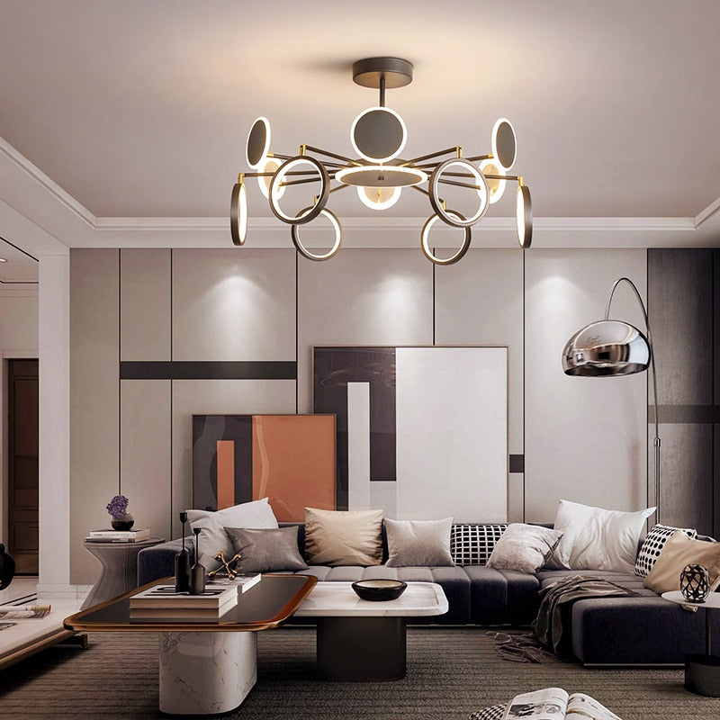 Moderne Suspension Multi Contemporaine, Metal/Acrylique, Noir Mat, Salon - Neutralighting