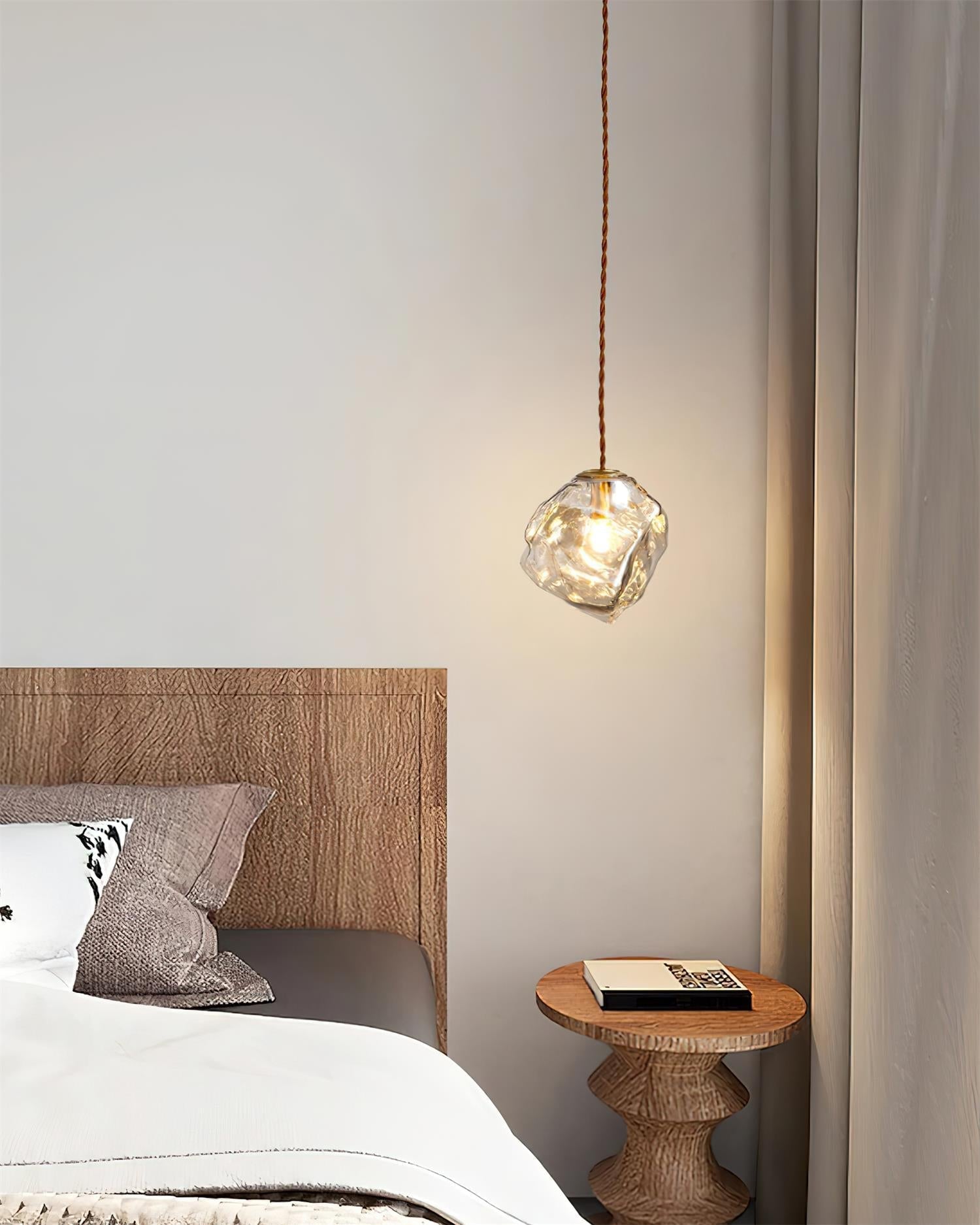Pendant Lamp Walnut Wood Glass Cube Shade Sculptural Chic - Letslighting