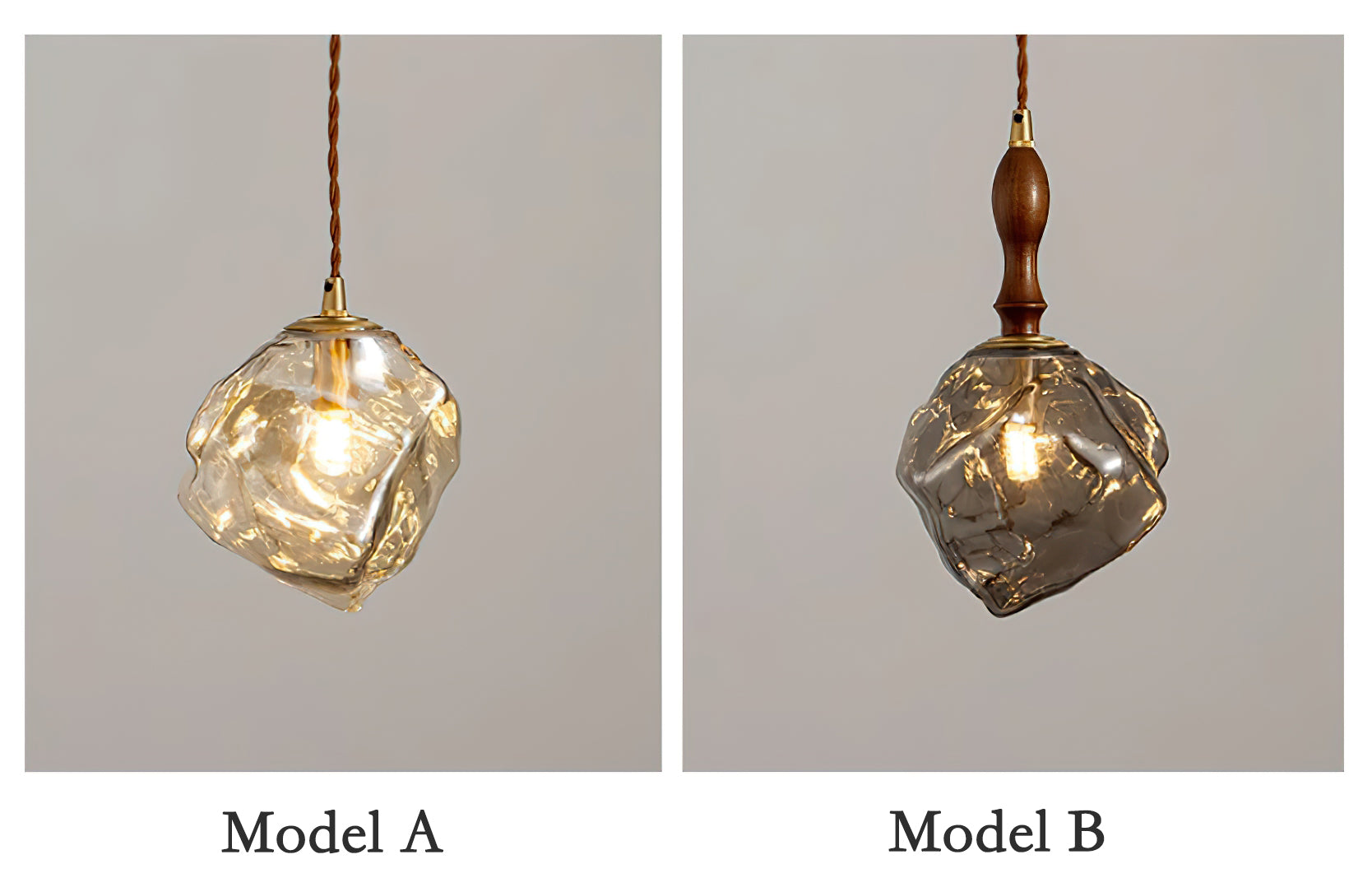 Pendant Lamp Walnut Wood Glass Cube Shade Sculptural Chic - Letslighting