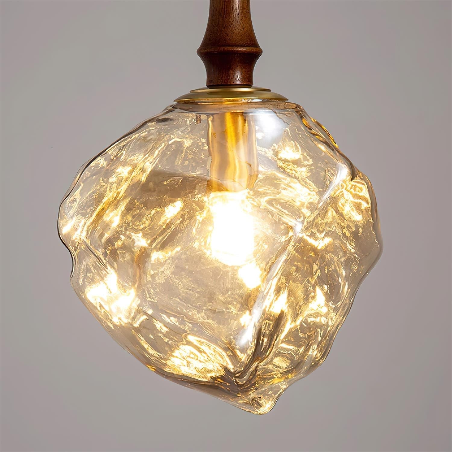 Pendant Lamp Walnut Wood Glass Cube Shade Sculptural Chic - Letslighting