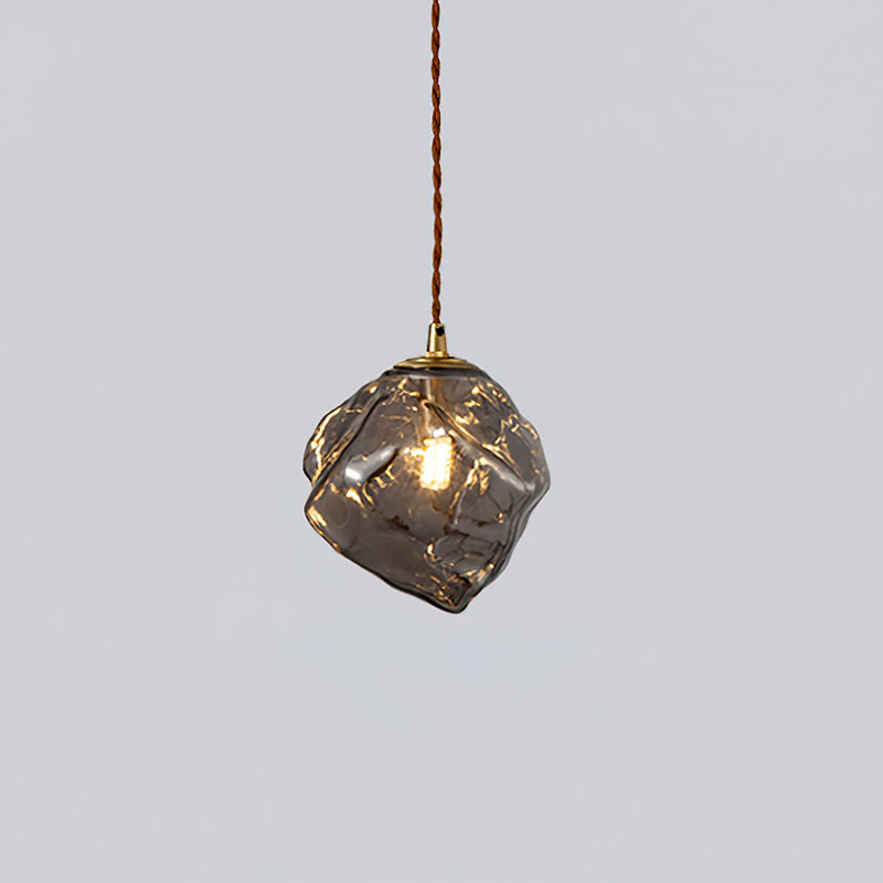 Pendant Lamp Walnut Wood Glass Cube Shade Sculptural Chic - Letslighting
