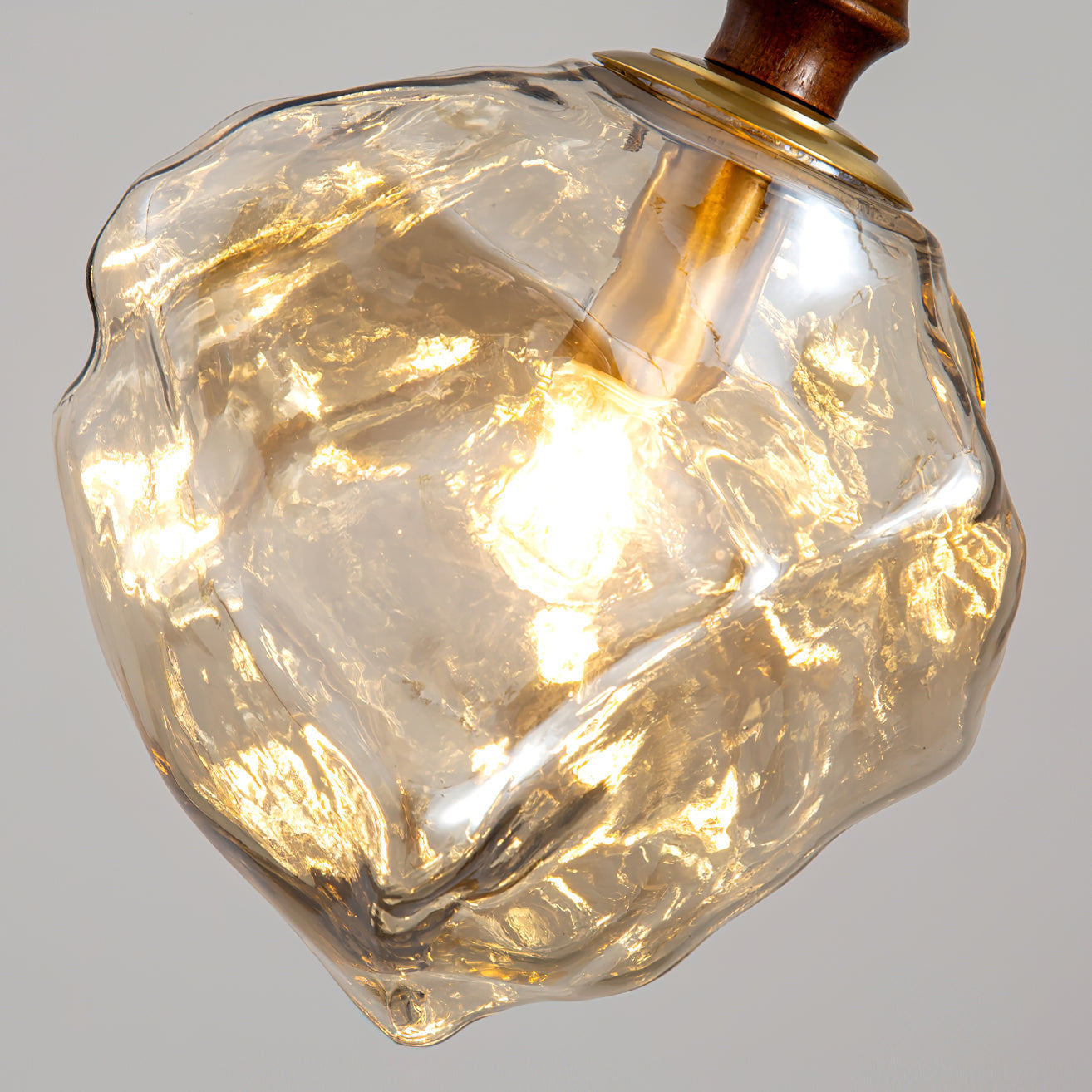 Pendant Lamp Walnut Wood Glass Cube Shade Sculptural Chic - Letslighting