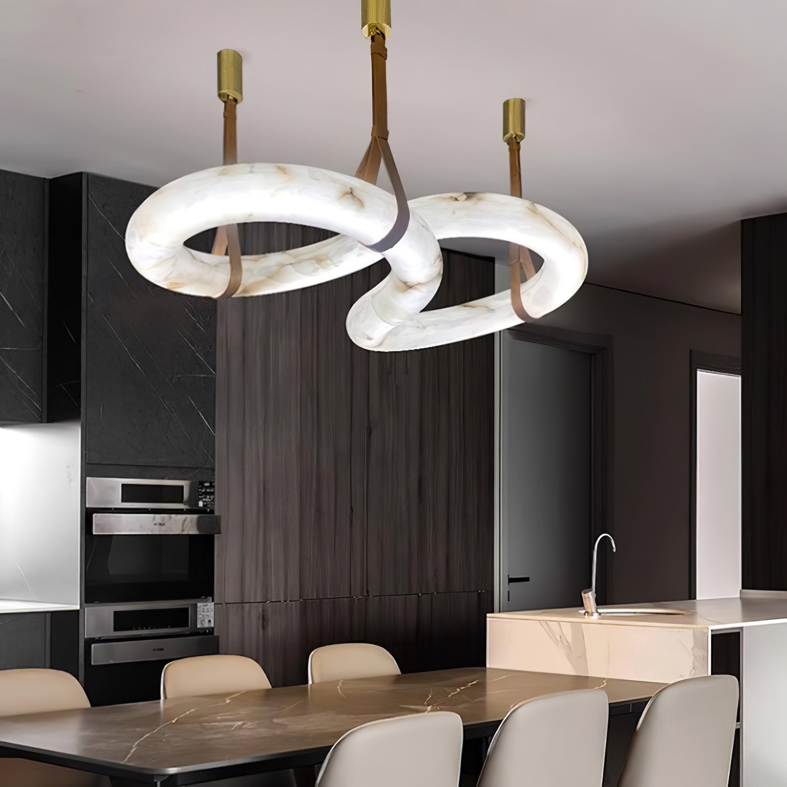 Althaen Postmodern Luxury Brown Alabaster Chandelier - Lamp Copper