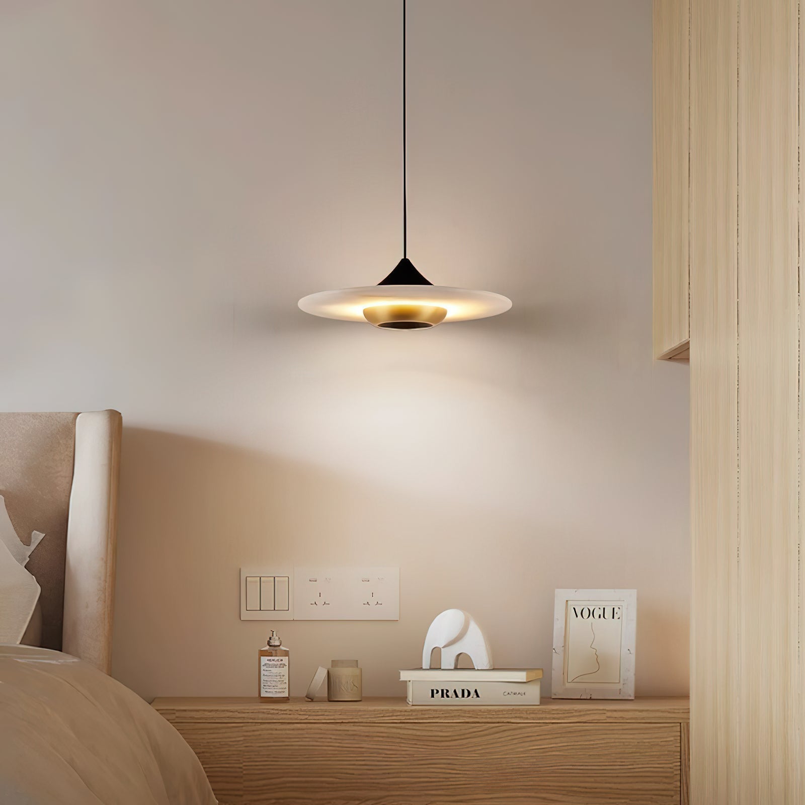 Cimirora Modern Minimalist LED Alabaster Pendant Light - Lamp Copper