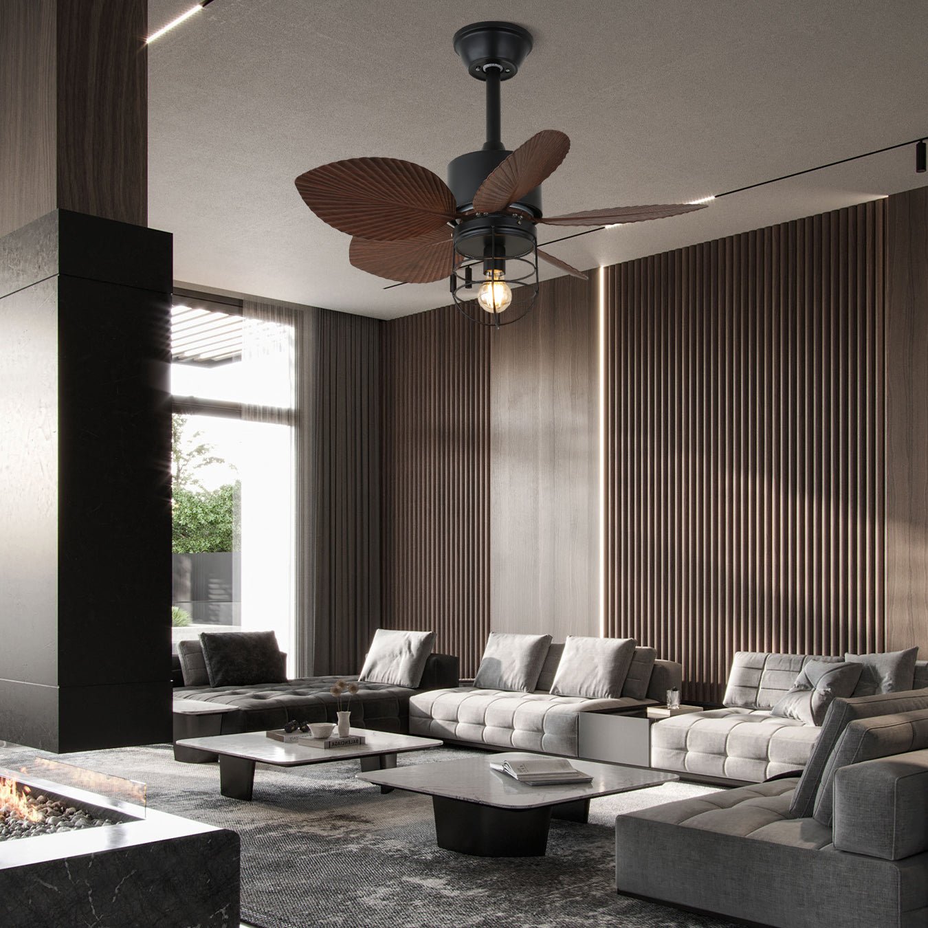 Plafonnier ventilateur industriel Lunair installé dans un intérieur