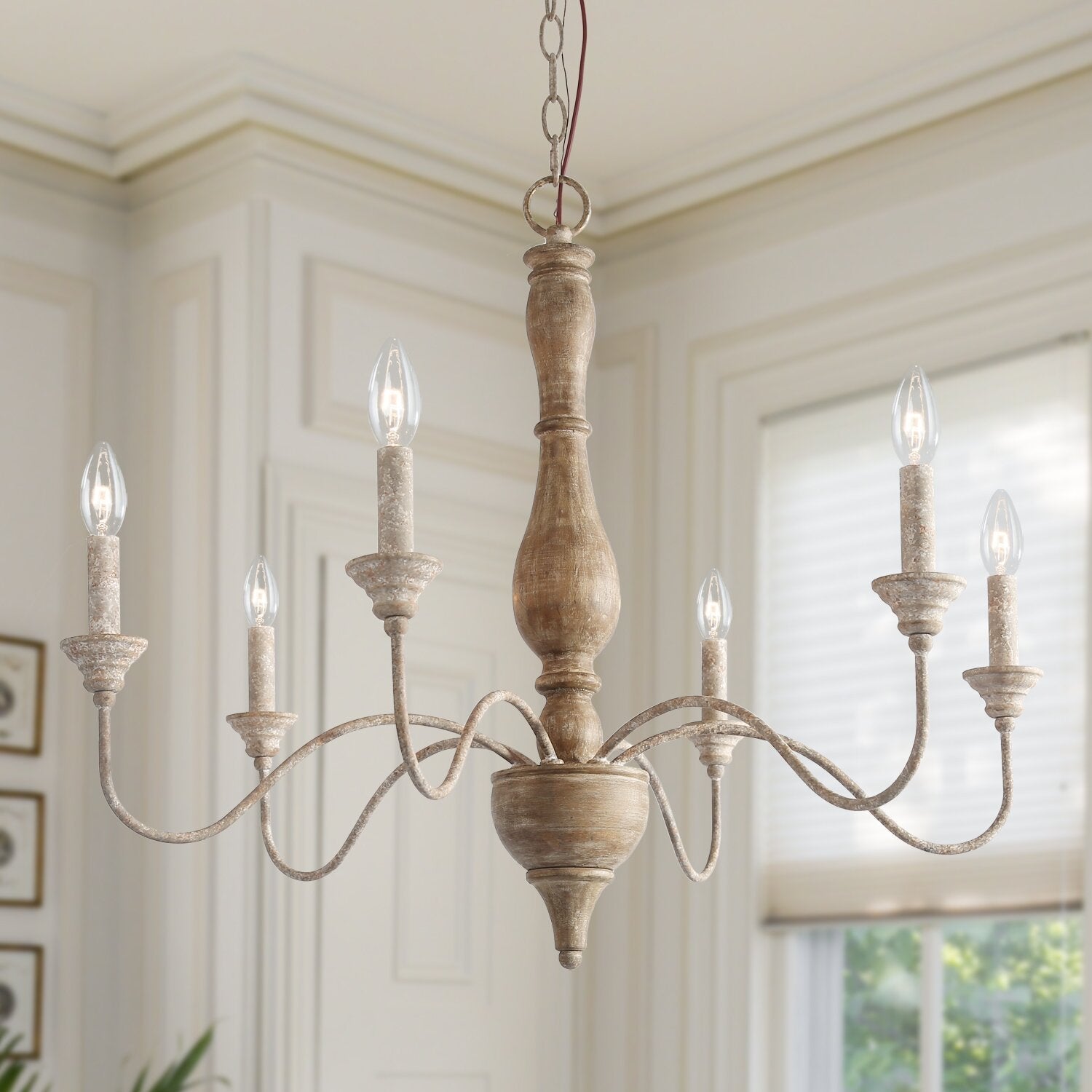 Eurloryra Lustre Bougie Sculpté à la Main Bois Vintage - Neutralighting