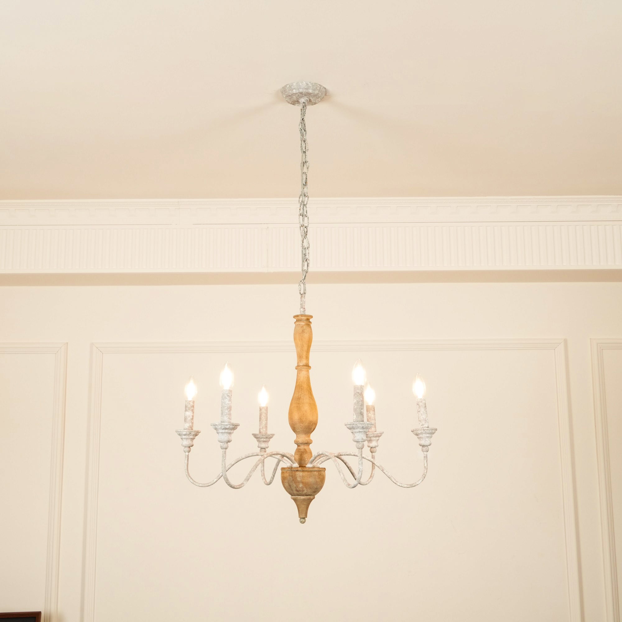 Eurloryra Lustre Bougie Sculpté à la Main Bois Vintage - Neutralighting