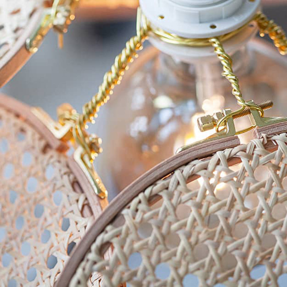Ritta Suspension Petale Naturelle, Metal/Rotin, Bois, Chambre à Coucher - Neutralighting